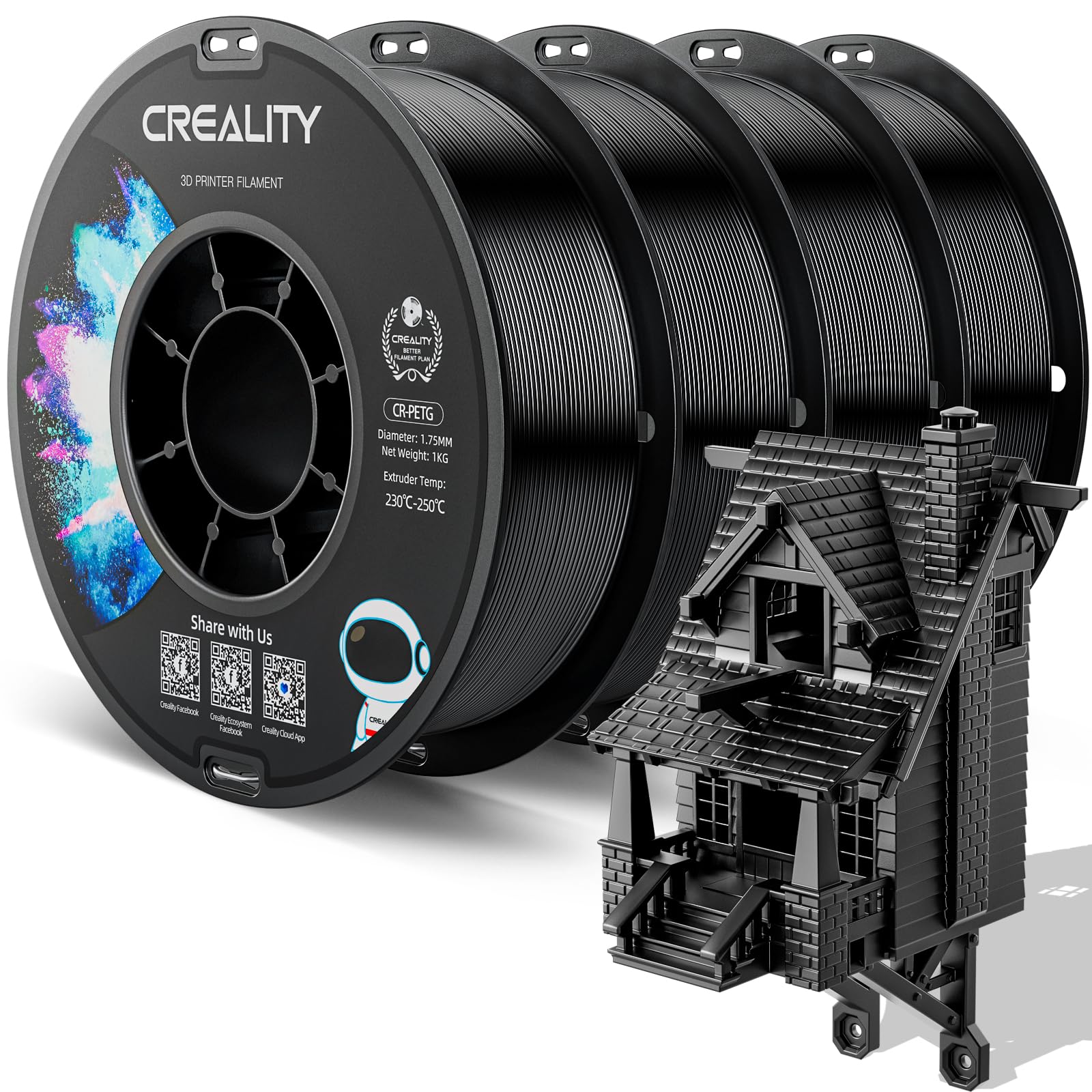 Official CREALITY PETG 3D Printer Filament 1.75mm 4KG Black*4