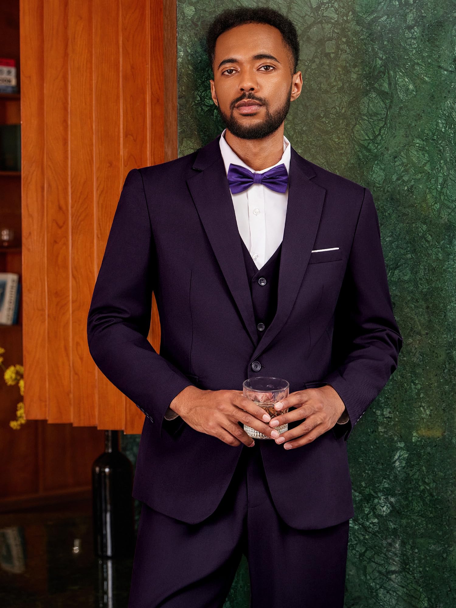 Costume Homme 3 Pièces Slim Fit Revers Cranté Un Bouton Mariage Smoking Formel Business Couleur Unie Confort Elégant Veste, Gilet et Pantalon de Costume