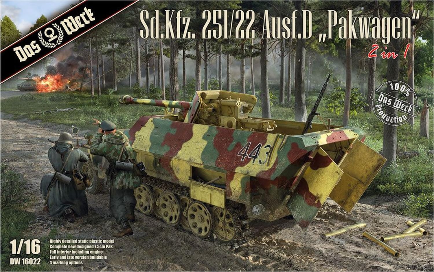 Das Werk DW16022 Sd.Kfz. 251/22 AUSF. D Pakwagen - 1:16 Modellbausatz - Halbkettenfahrzeug mit Inneneinrichtung & Motor - Ungebaut