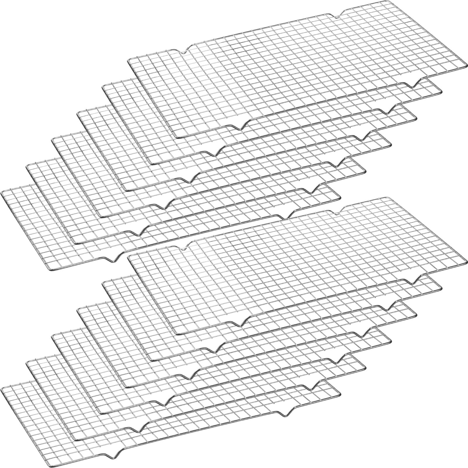 Harloon Paquete de 12 estantes de refrigeración antiadherentes de 16 x 9.8 pulgadas para hornear, estantes de cocina de alambre de rejilla para galletas, aptos para horno, estante de acero al carbono
