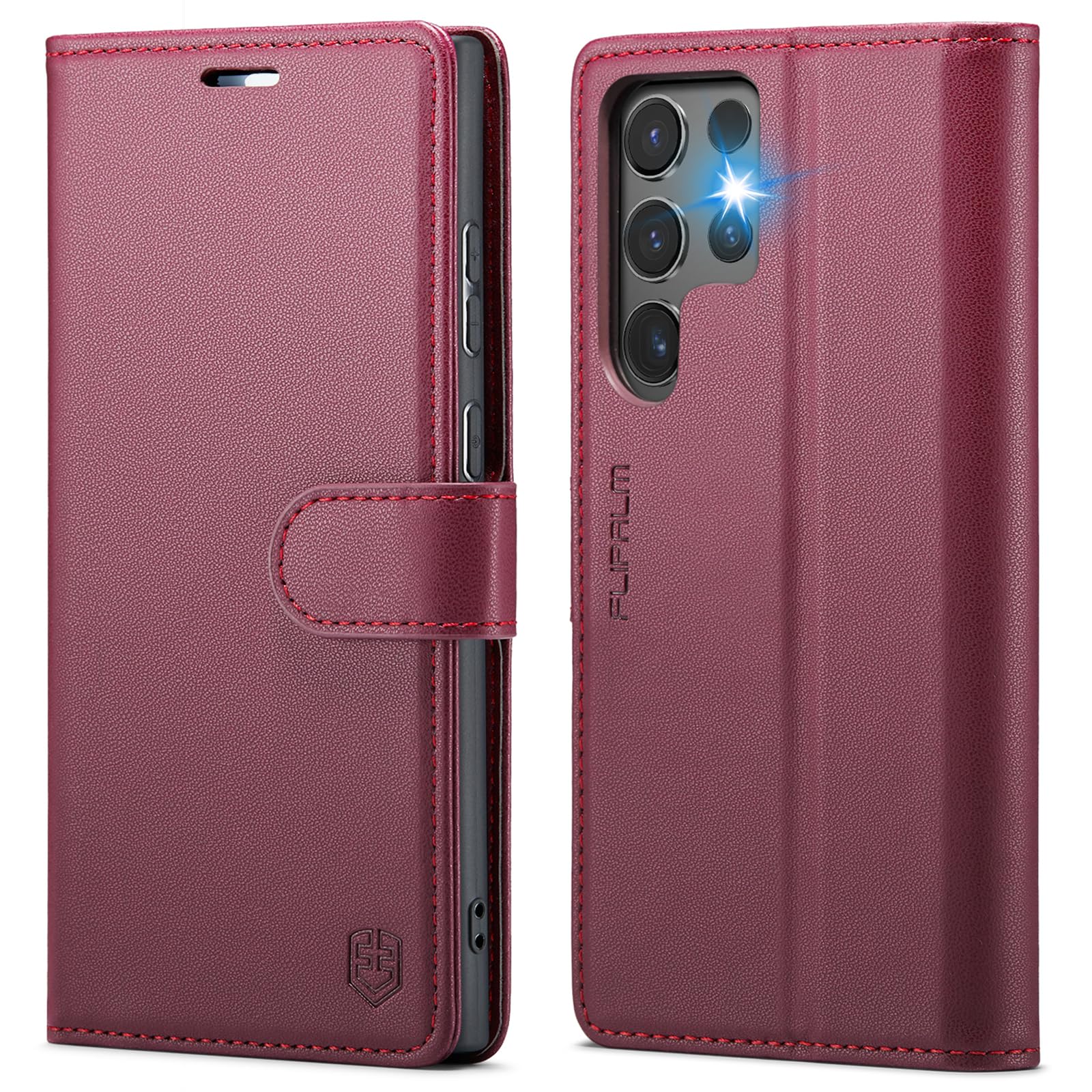 for Samsung Galaxy S24 Ultra Wallet Case with RFID Blocking Credit Card Holder, PU Leather Folio Flip Kickstand Protective Shockproof Cover Women Men for Samsung S24 Ultra Phone case (Red)