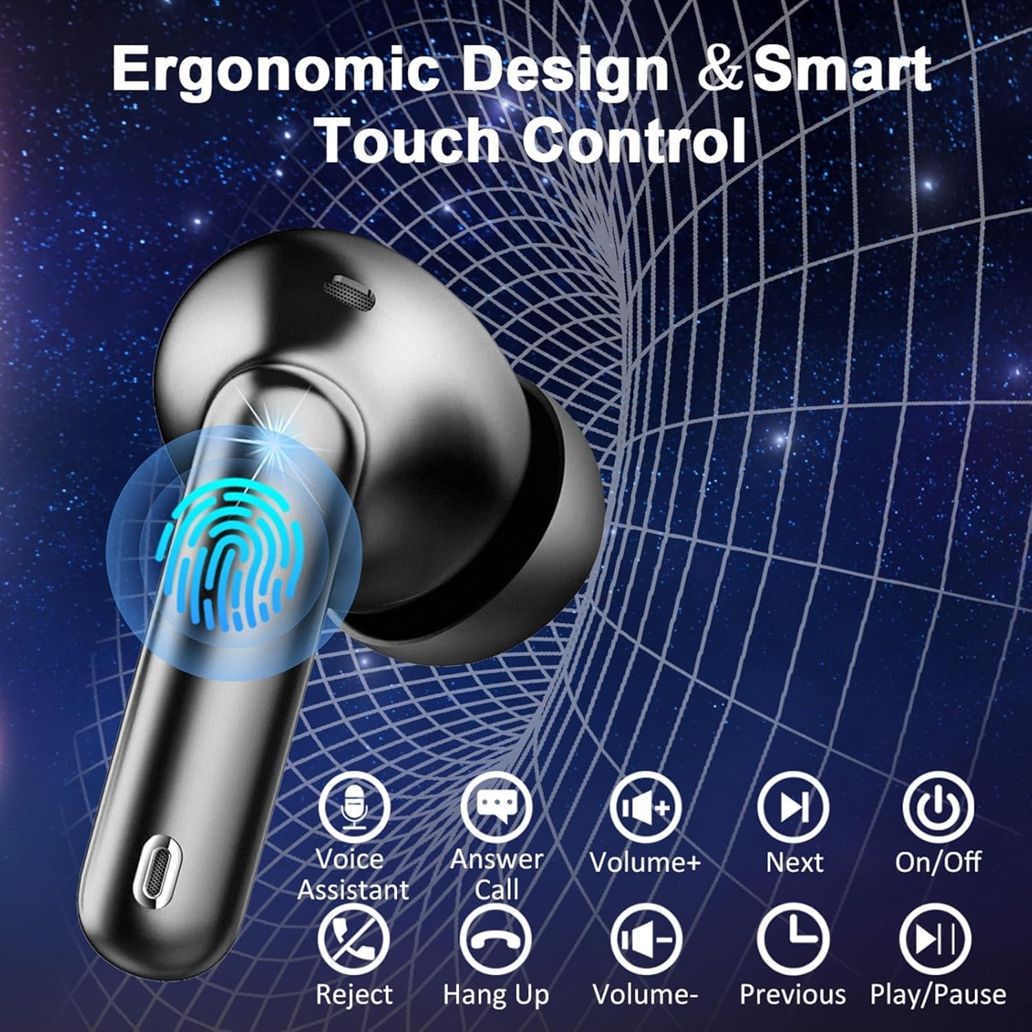 2026 Cuffie Bluetooth 5.4, Auricolari Bluetooth Stereo HiFi Con 4 ENC Microfoni Anti-Rumore, Durata 50 Ore Cuffiette In Ear, Impermeabili IP7 Cuffie Senza Fili, Cuffiette Touch Control, LED-Display