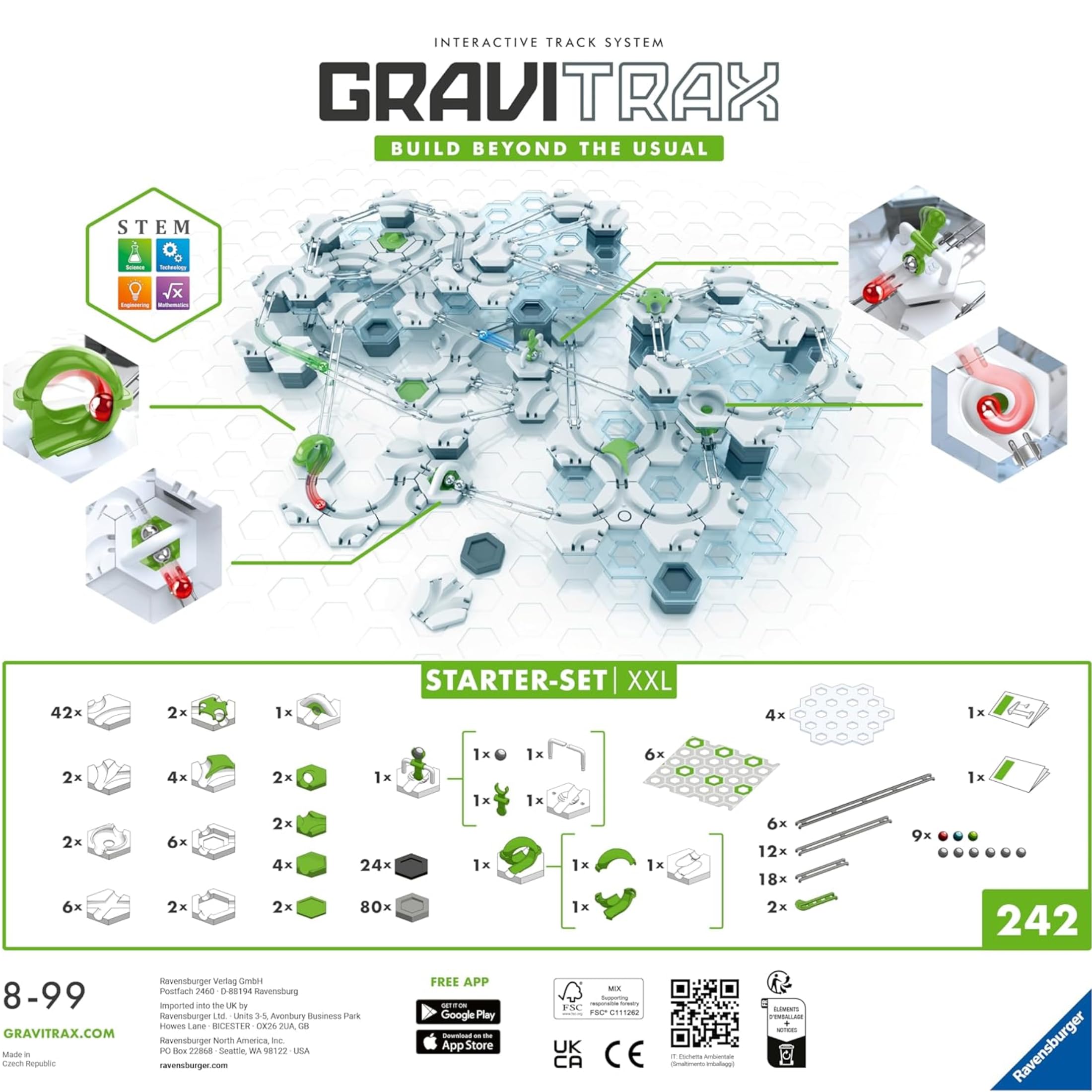 Ravensburger - Gravitrax Starter Set XXL | Pista Biglie Con 242 Pezzi | Rompicapo Bambini Con Le Biglie | Giochi Bambino 8 Anni Maschio | Giochi Per Bambini Compatibili Con Tutti I Gravitrax
