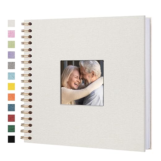 Album photo de scrapbooking recouvert de lin, 25,4 x 25,4 cm avec couverture rigide en kraft blanc, idéal pour voyage, mariage, livre d'or, Noël, fête prénatale (40 feuilles/80 pages)