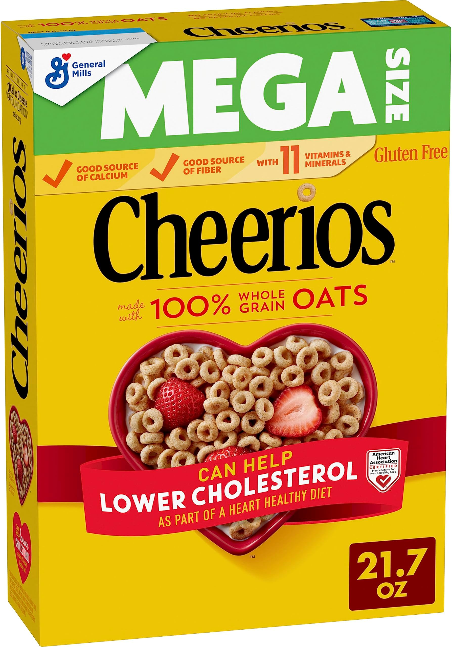 Cheerios Cereal, Limited Edition Happy Heart Shapes, Heart Healthy Cereal With Whole Grain Oats, Mega Size, 21.7 oz