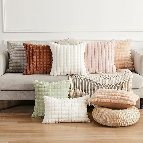 Miniatura 6 de Juego de 2 fundas de almohada de felpa de piel sintética de 12 x 20 pulgadas, fundas de almohada cuadradas decorativas suaves y acogedoras para