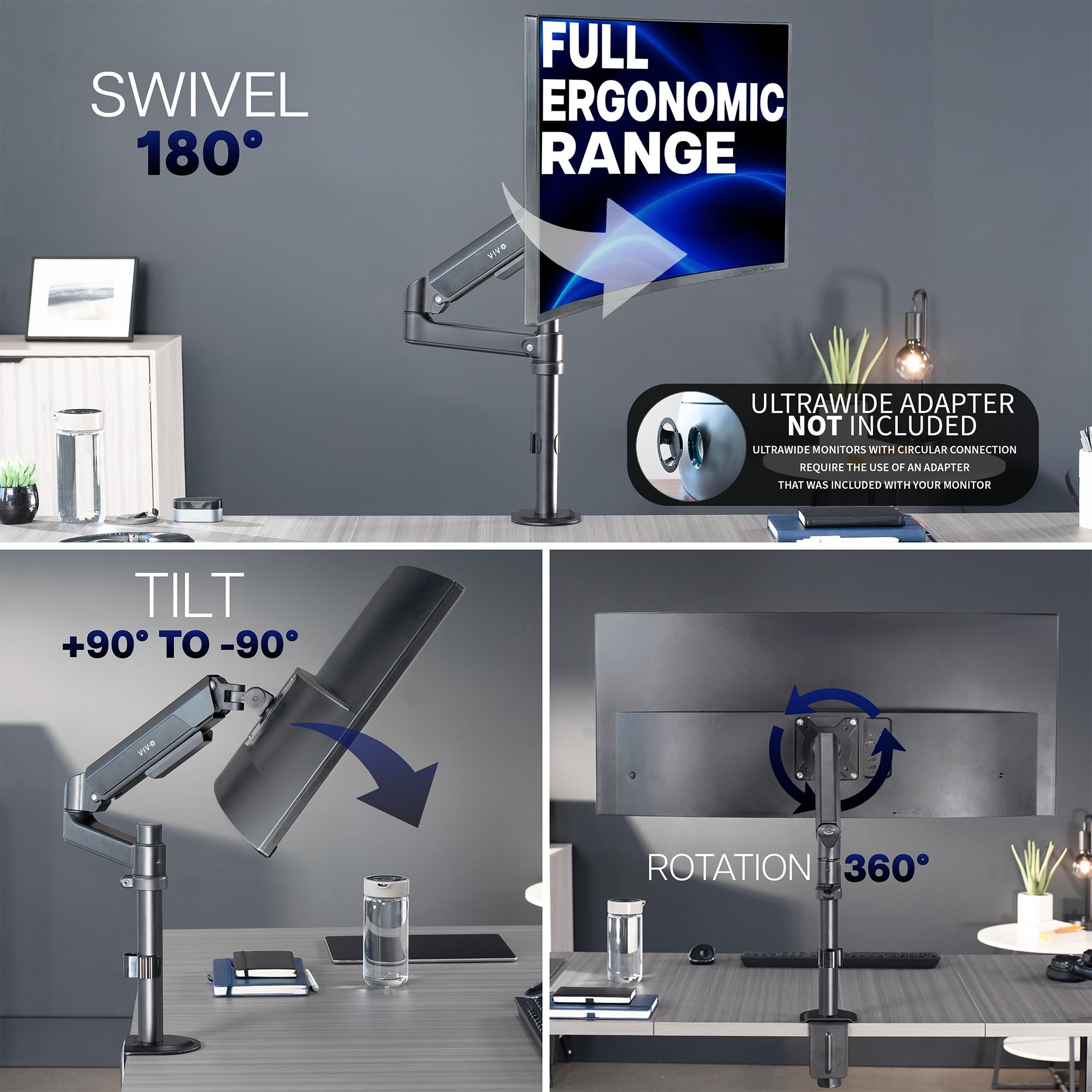 VIVO Supporto da scrivania con braccio a molla pneumatica articolato per impieghi gravosi e standard, adatto a schermi ultrawide standard e grandi fino a 35" con VESA massimo 200 x 100, STAND-V101H