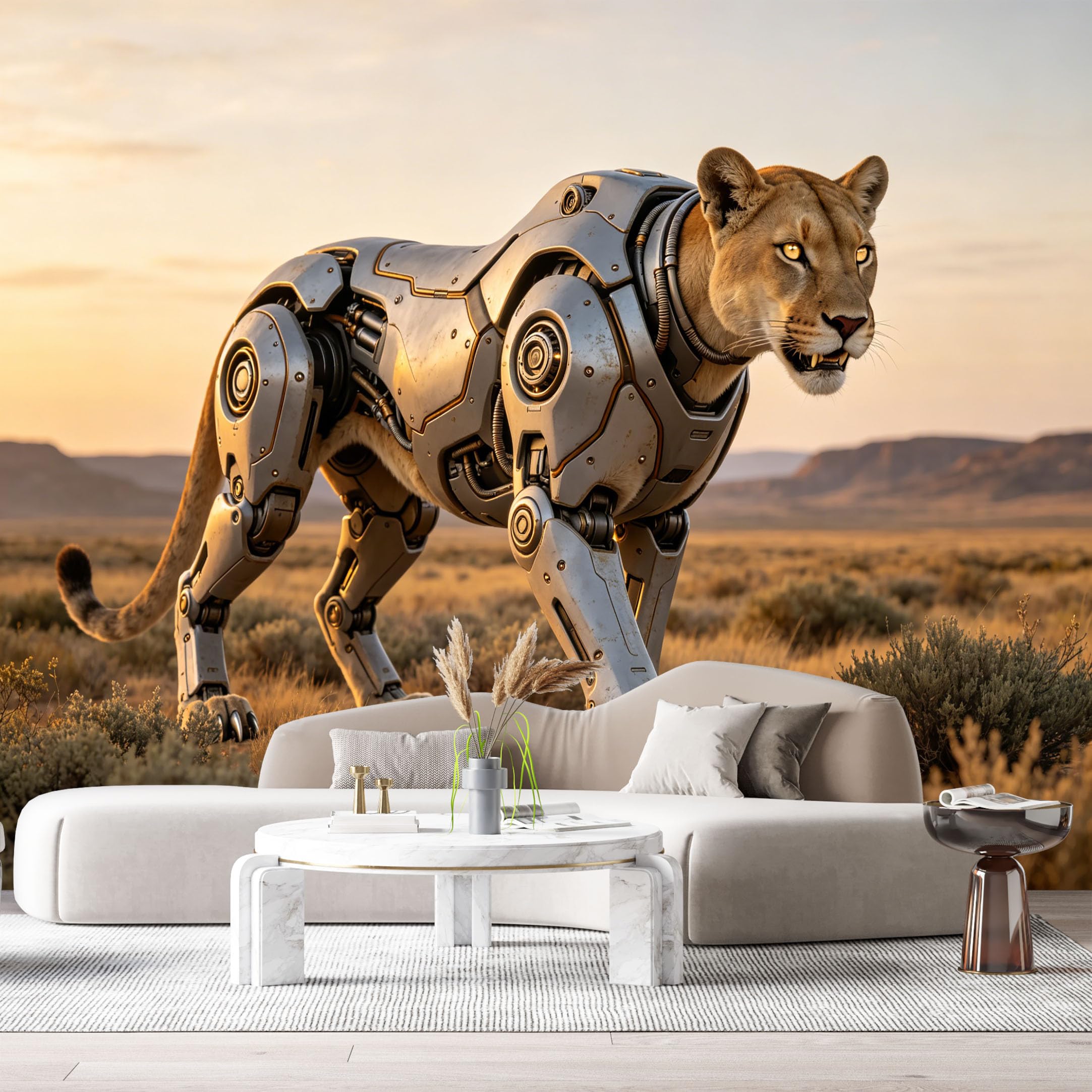 Custom Size Wall Mural Mechanical Lion Mech Sci Fi Robot Futuristic Metal Armor 3D Textured SelfAdhesive Art Prints Removable Large Wallpaper Esports Room Game Room Tenant Room Studio