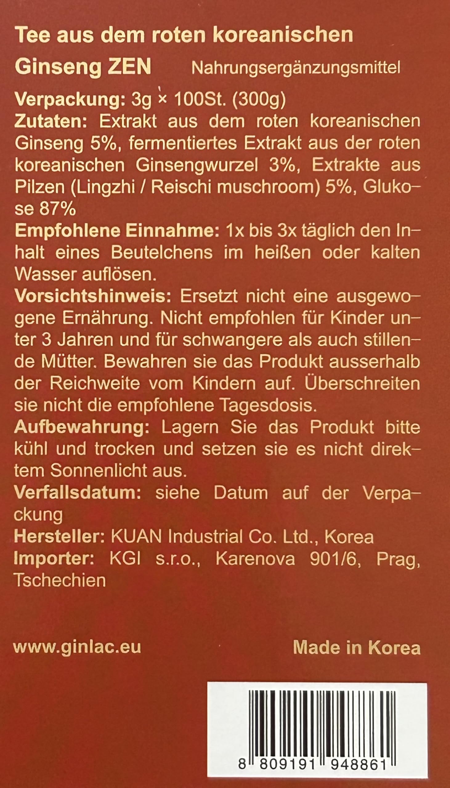 Té al ginseng rosso ZEN 100 bustine di té