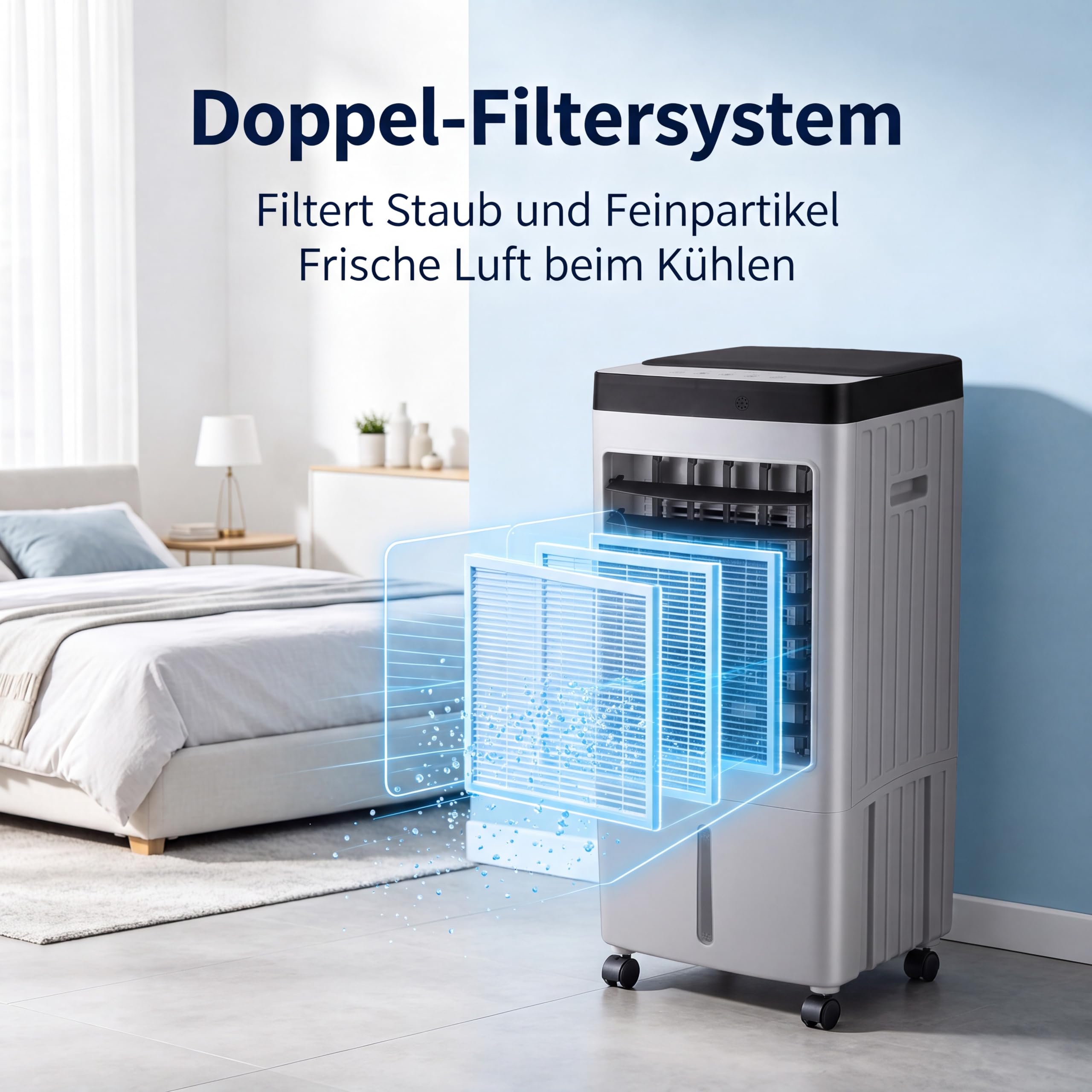 Verdunstungsluftkühler Mobiler Klimagerät Ohne Abluftschlauch | 10L Wassertank, 3 Geschwindigkeiten, Fernbedienung, 7h Timer, Oszillation, Energiesparend für Wohnzimmer Büro Schlafzimmer
