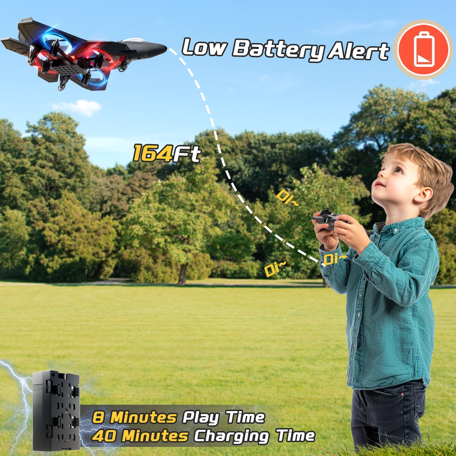 KukuFun Foam Remote Control Airplane Drone for Kids Ages 8-12, Remote Control Jet with Lights, 360° Flips, Auto Hover - Image 4