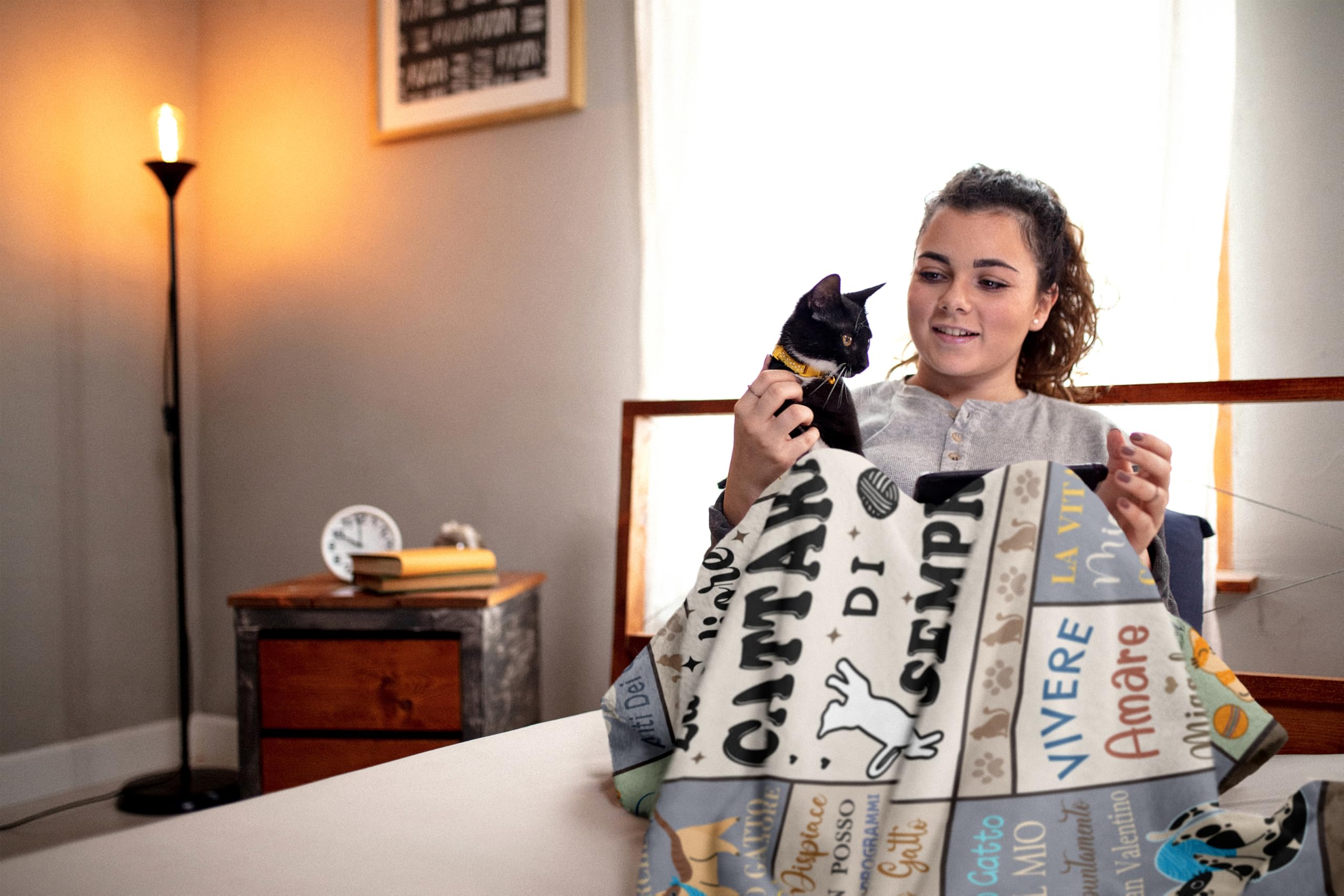 Yesbird Regali per Amanti dei Gatti, Regalo per Donne e Ragazze che Amano i Gatti, La Migliore GATTARA DI SEMPRE, Regalo Donna/Amica, Cat Mom, Tema Cat Coperta 130x150CM