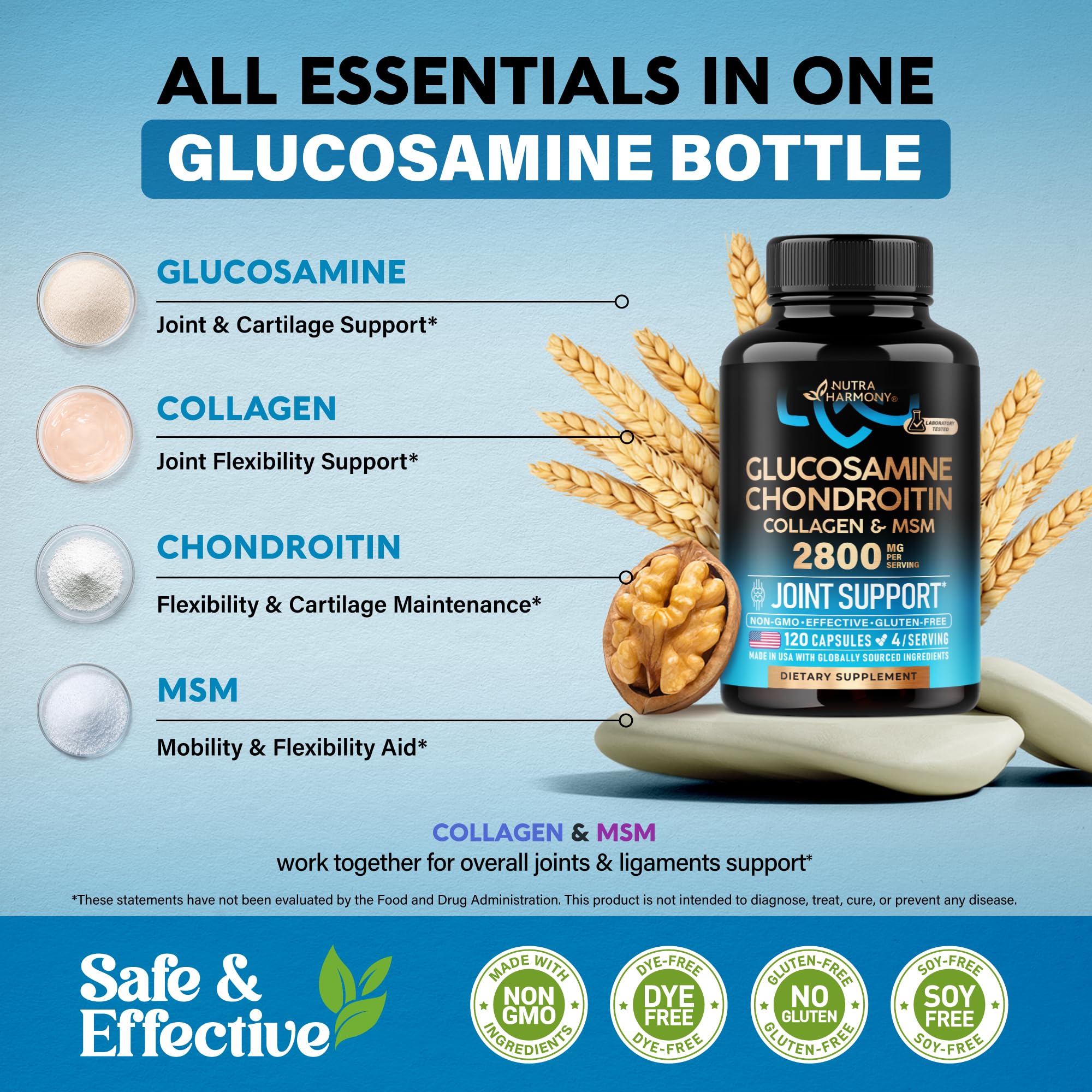 Glucosamine Chondroitin MSM Collagen - Joint Supplements 2800 mg - 120 Caps — Amazon image 4