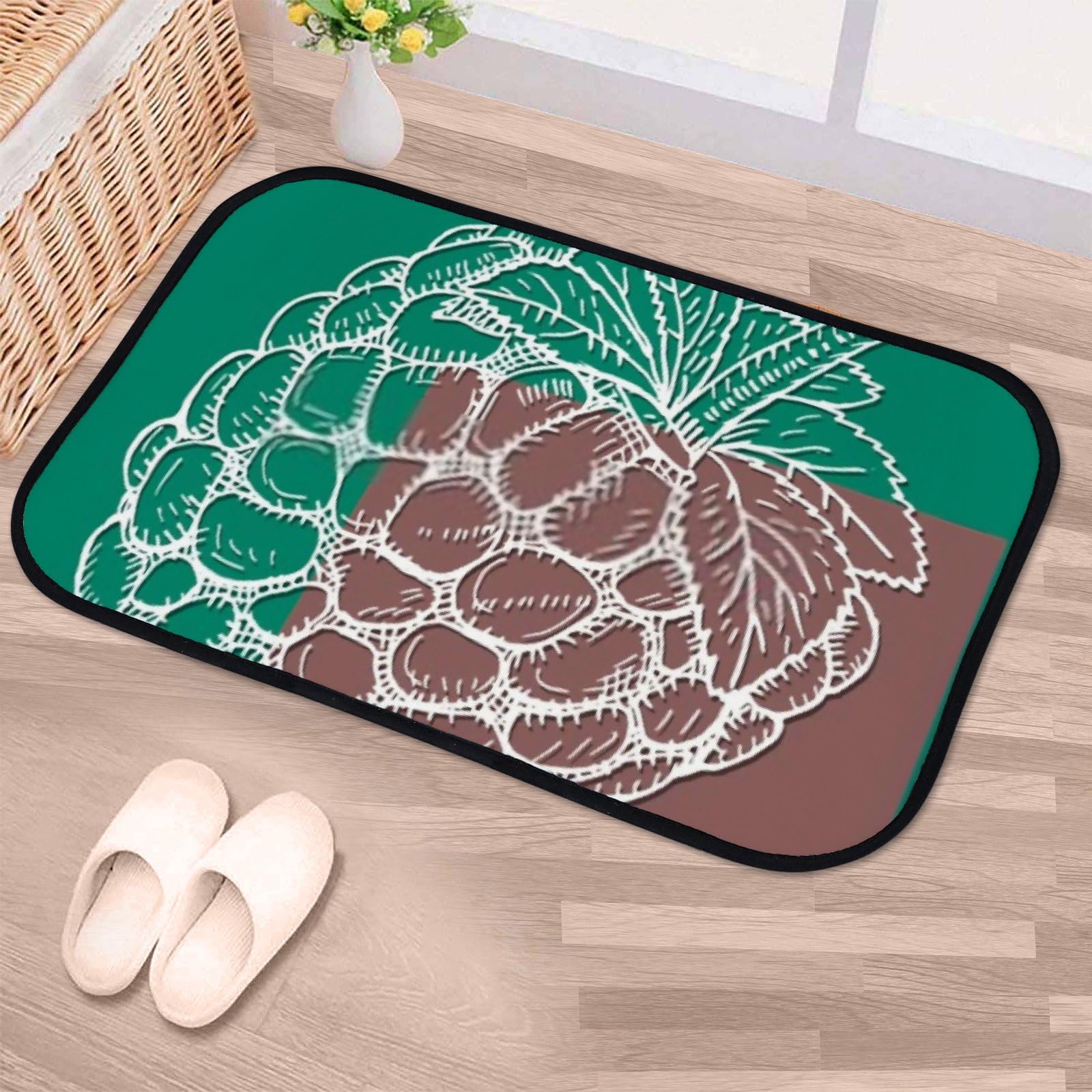 Nuansexi Bathroom Rugs Raspberry Fruit Icon Green Floor Mats Non Slip Bathmat Doormat Tub Mat Coral Velvet Absorbent Entrance Carpet Mats Machine Washable Bedroom Decor