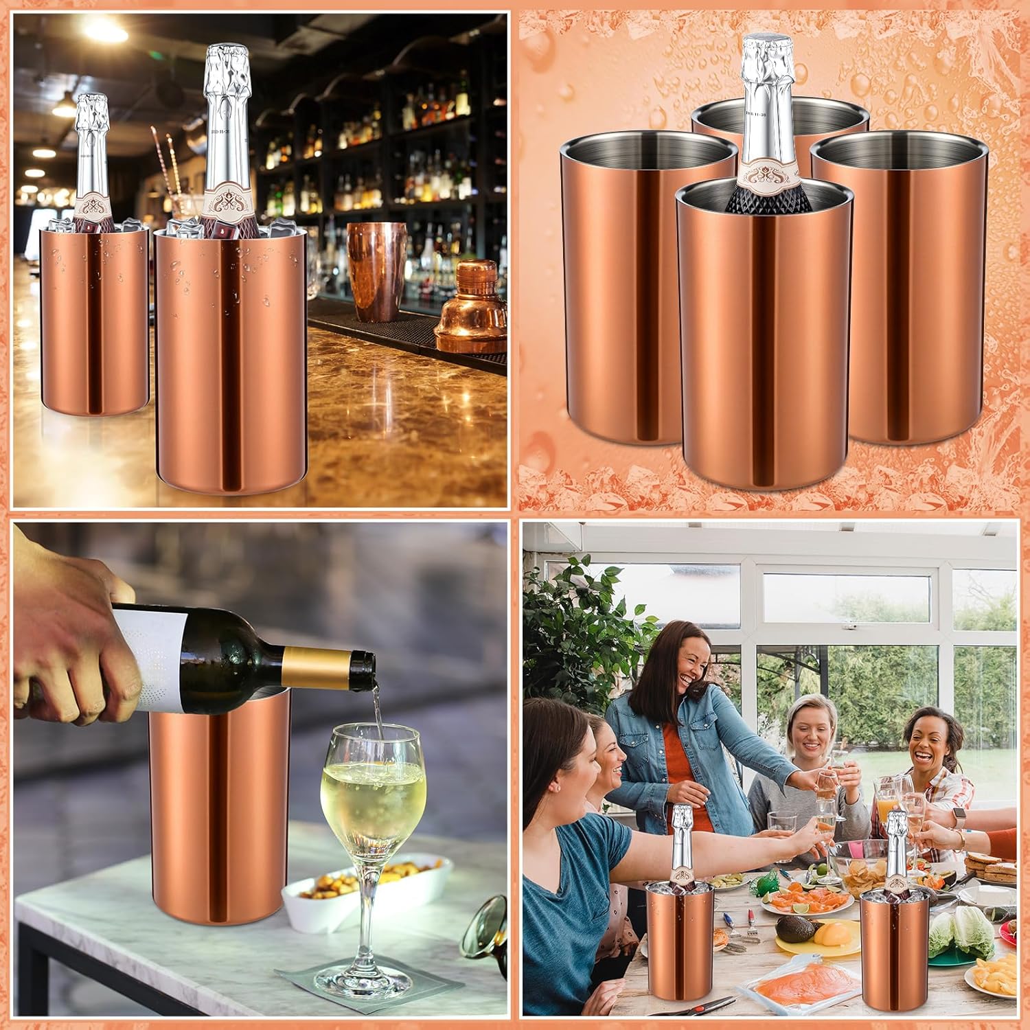 6 Pack Wine Chiller Bucket Wine Bottles Cooler Bulk, Stainless Steel Double Wall Insulated Champagne Ice Bucket for Parties,Fits for 750 ml Bottles (Copper) - Image 7