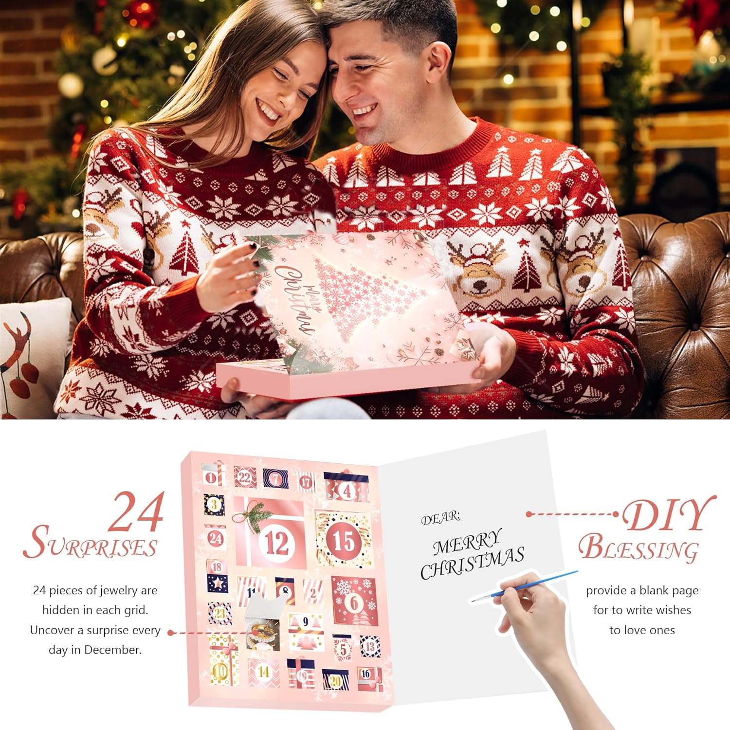 2025 Jewelry Advent Calendar Christmas for Women, Fashion Bracelet Necklace Ring Earrings, 24 Days Countdown Holiday, Christmas Surprise Gift for Daughter, Girlfriend, Wife, Mom (pink)