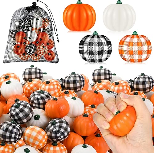 Leyndo 48 bolas de calabaza de Acción de Gracias para aliviar el estrés, mini bolas de espuma para apretar, juguetes de fiesta de Halloween, con