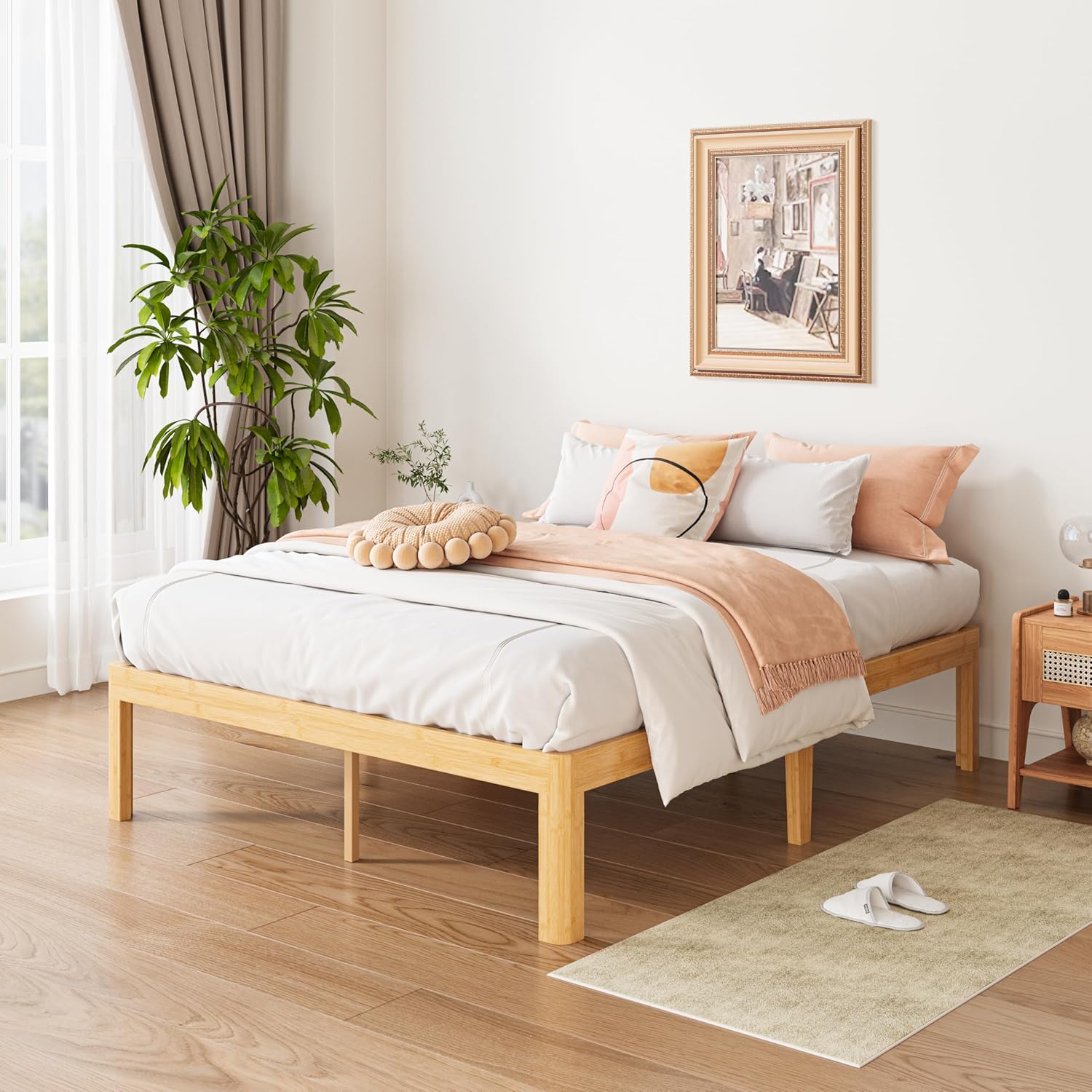 ZIYOO 12 Inch Twin Size Bamboo Platform Bed Frame, Modern Minimalist Design, Heavy Duty Support, Easy Assembly, No Box Spring Needed, Natural Finish