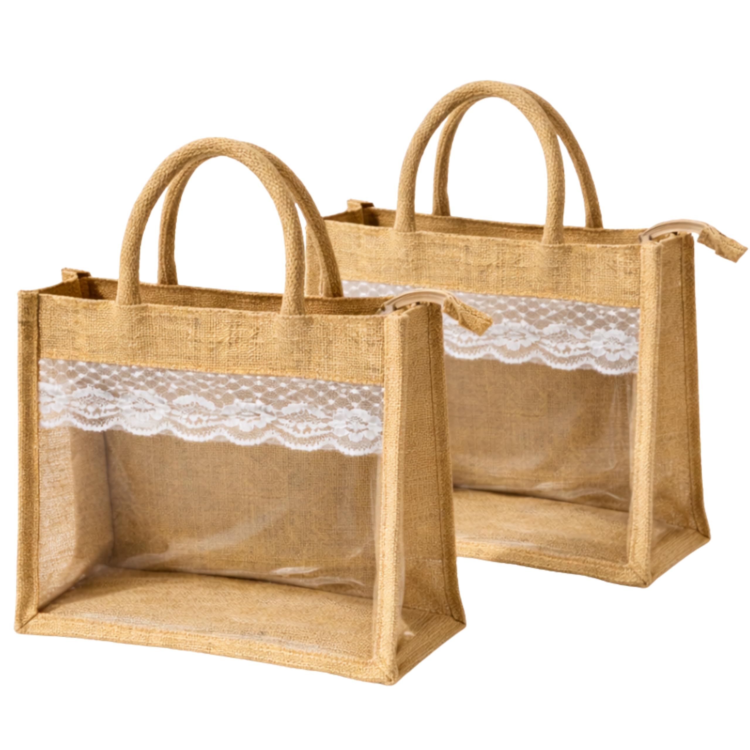 cantainoo Jute Bags for Return Gifts | Return Gift Bags | Eco-Friendly Reusable Jute Bags for Gifting, Shopping & Daily Use (2, Natural Jute – Transparent Window)