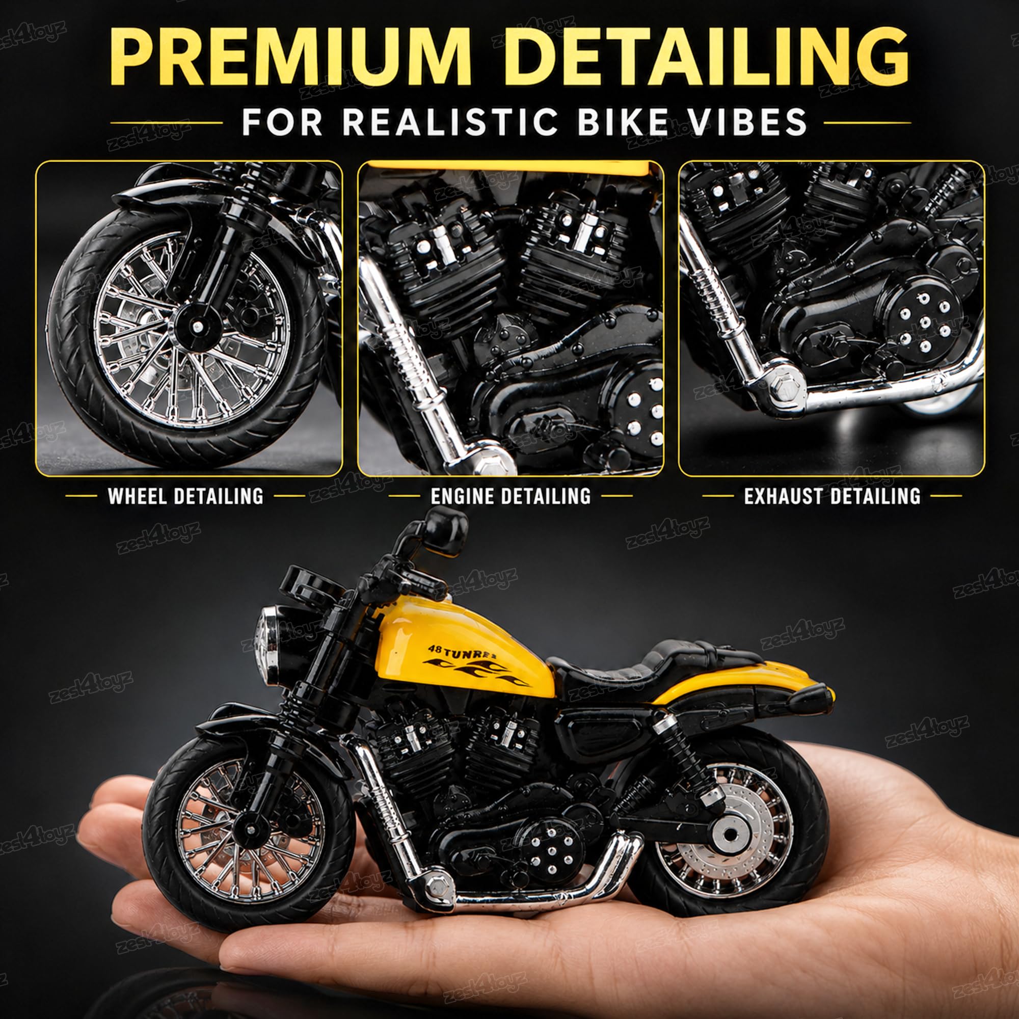 Zest 4 Toyz Bike Toy for Kids Toy Motorcycle Bike 1:14 Miniature Collectible Pull Back Action Realistic Design Bikes for Adults and Kids 6-12 Years - (Random Design) Pack of 1 3