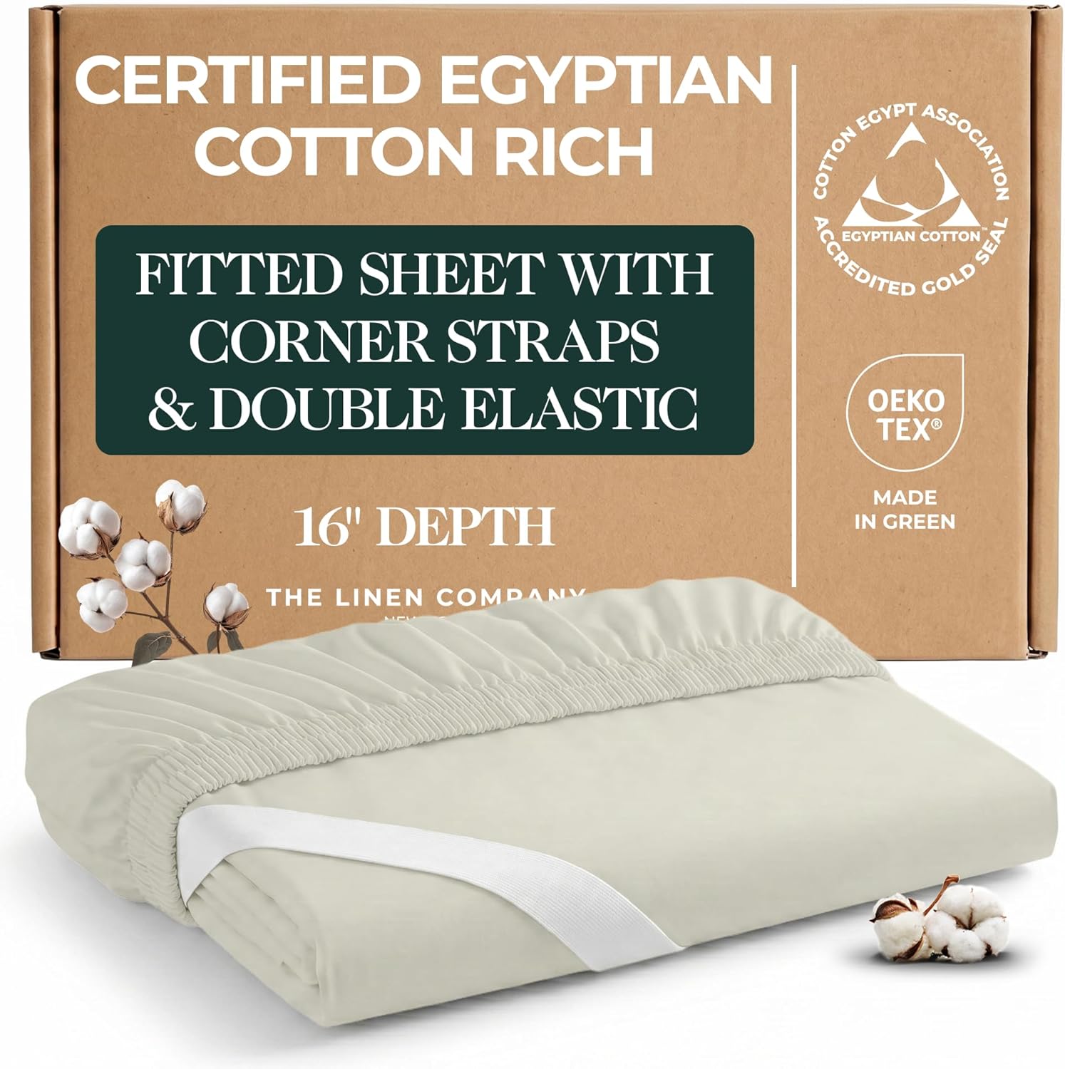 Certified Egyptian Cotton Fitted Sheet Queen - Optimally Blended with Long Staple Cotton, Silky-Soft Sateen Sheets - Wrinkle-Resistant, Skin Friendly & Breathable - Zero Bunching 360 Snug-Fit Elastic