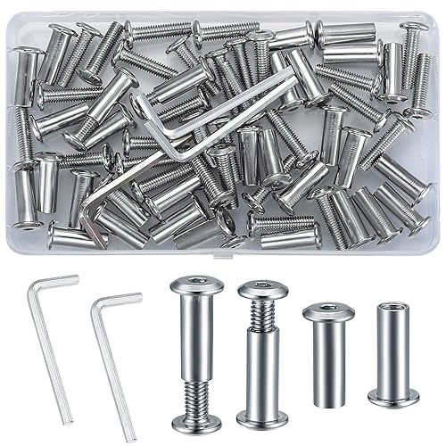 Miniatura 1 de 32 pares64 piezas de pernos hexagonales con tuercas de barril, tornillos de poste de encuadernación M6x25 mm con pernos de conexión, tuercas de