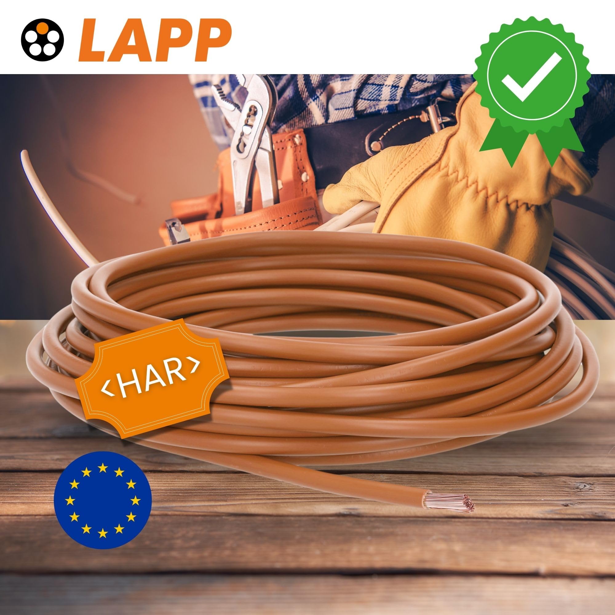 Lapp 4520036 H07V-K 16 mm² Marrone - Cavo di Cablaggio Flessibile in PVC | Cavo singolo unipolare 16 mm2, classe 5 IEC 60228, per quadri elettrici e canali chiusi, conduttore in rame nudo