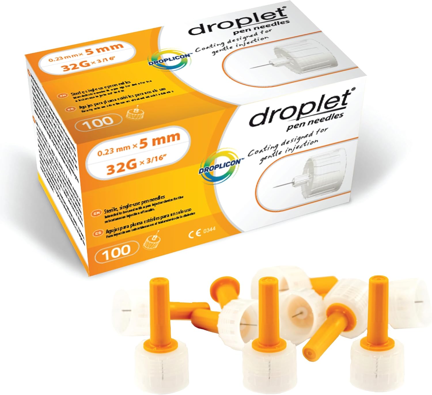 Droplet Pen Needles, 32G 5mm, Diabetic Needles for Insulin Injections, 100ct Box, Compatible with Most Pen Injectors