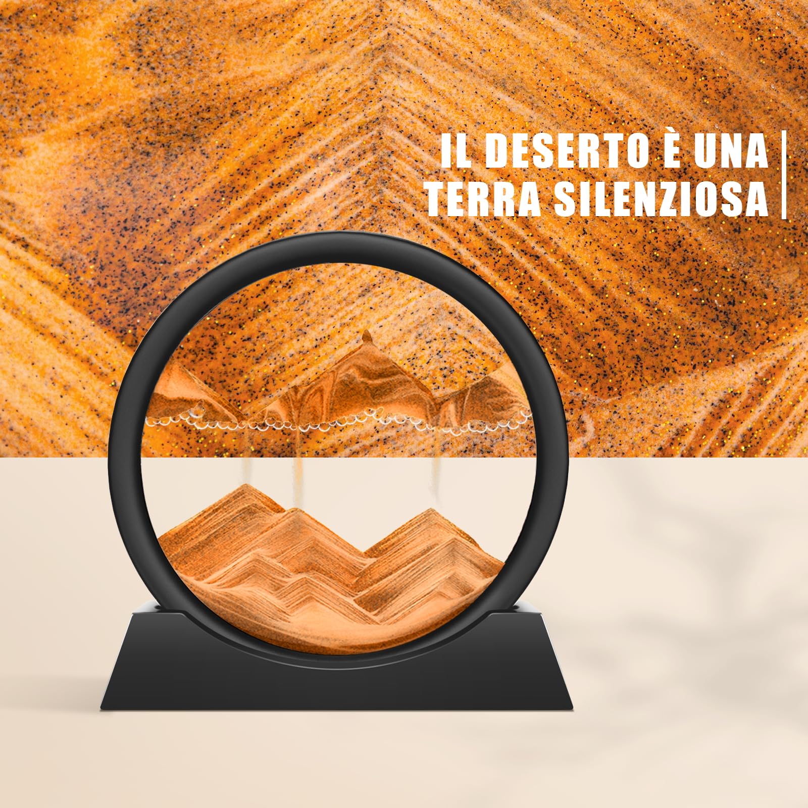 Wai Danie Pittura di Sabbia Che Scorre Quadro Sabbia Movimento sabbia dinamica 3d Hourglass Deep sea Sandscape Display Decorazioni per la Casa e l'ufficio Giocattoli da Scrivania per Adulti (Oro, 7")