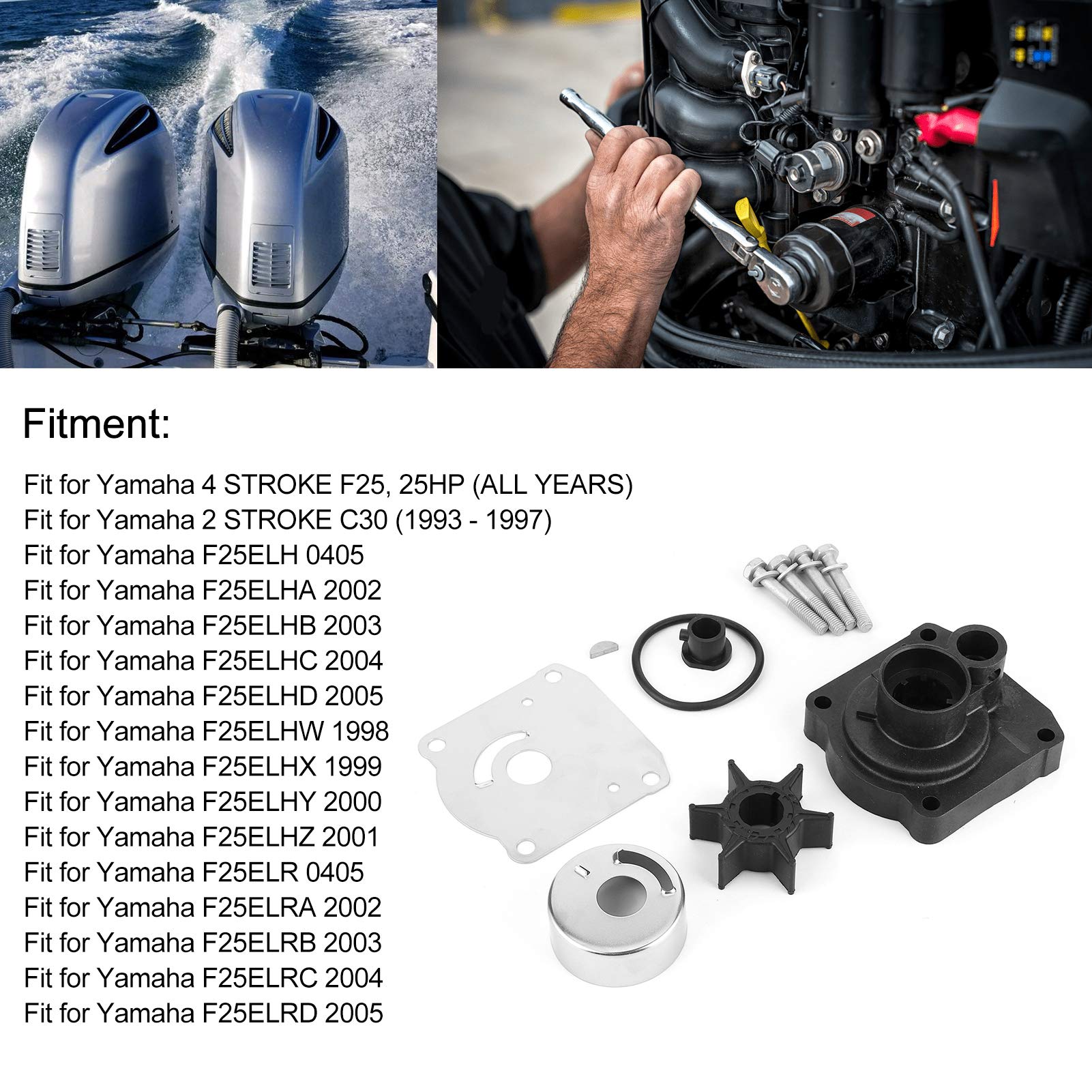 Kit de Turbine de Pompe à Eau Pièces Hors-bord Raccords de Pompe à Eau Remplace 61N-W0078-11 Fit pour 4 Temps F25