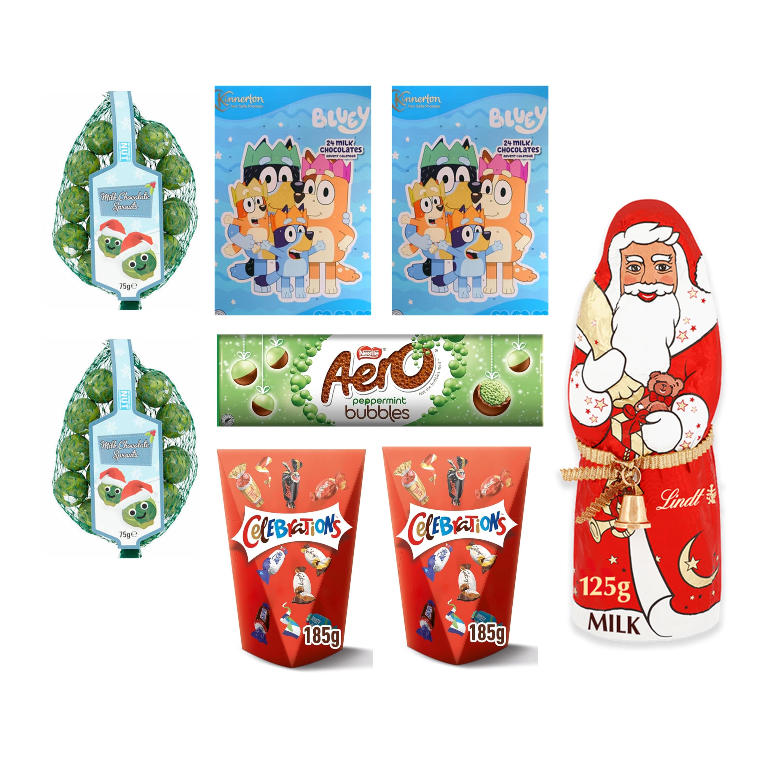 Christmas Chocolates - Christmas Hamper - Assorted Chocolate - Celebrations – Aero Bubbles Peppermint Chocolate – Kinnerten Milk Chocolate Sprout Pouch – Celebration – Advent Calendar