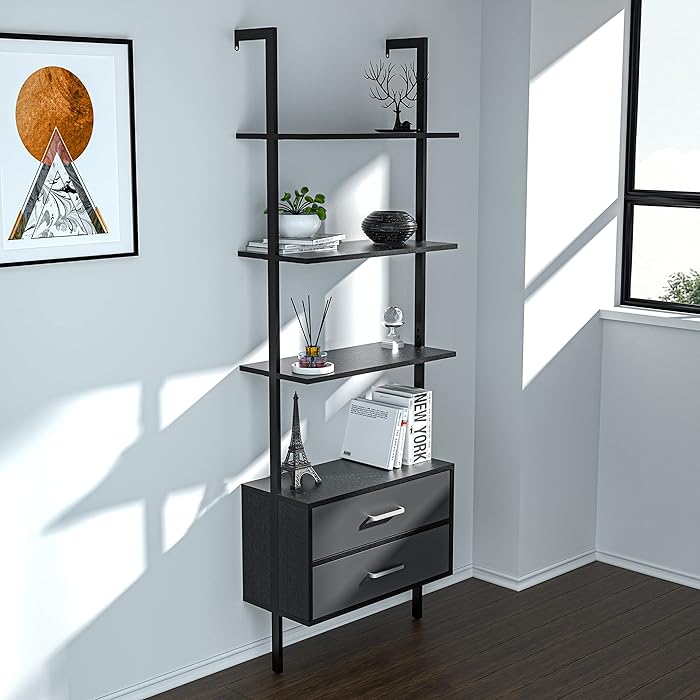 Buy kevinplus Ladder Shelf with Drawers, Modern Wall Mounted Ladder