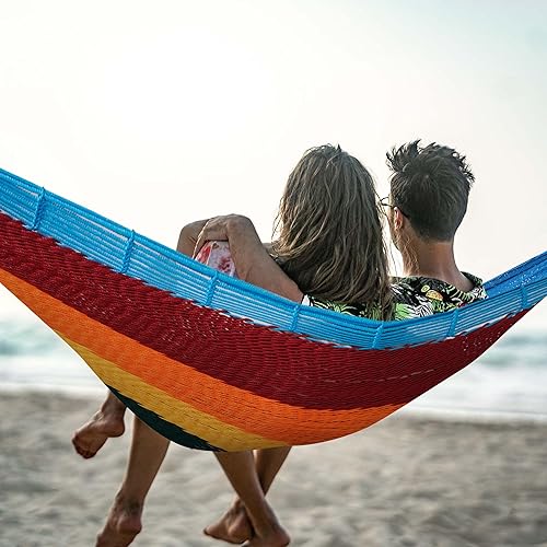 Miniatura 6 de Lazy Daze Hammocks Hamaca maya tejida a mano, hamaca doble de cuerda suave de 10.5 pies, hamaca portátil para exteriores con bolsa de transporte, 2
