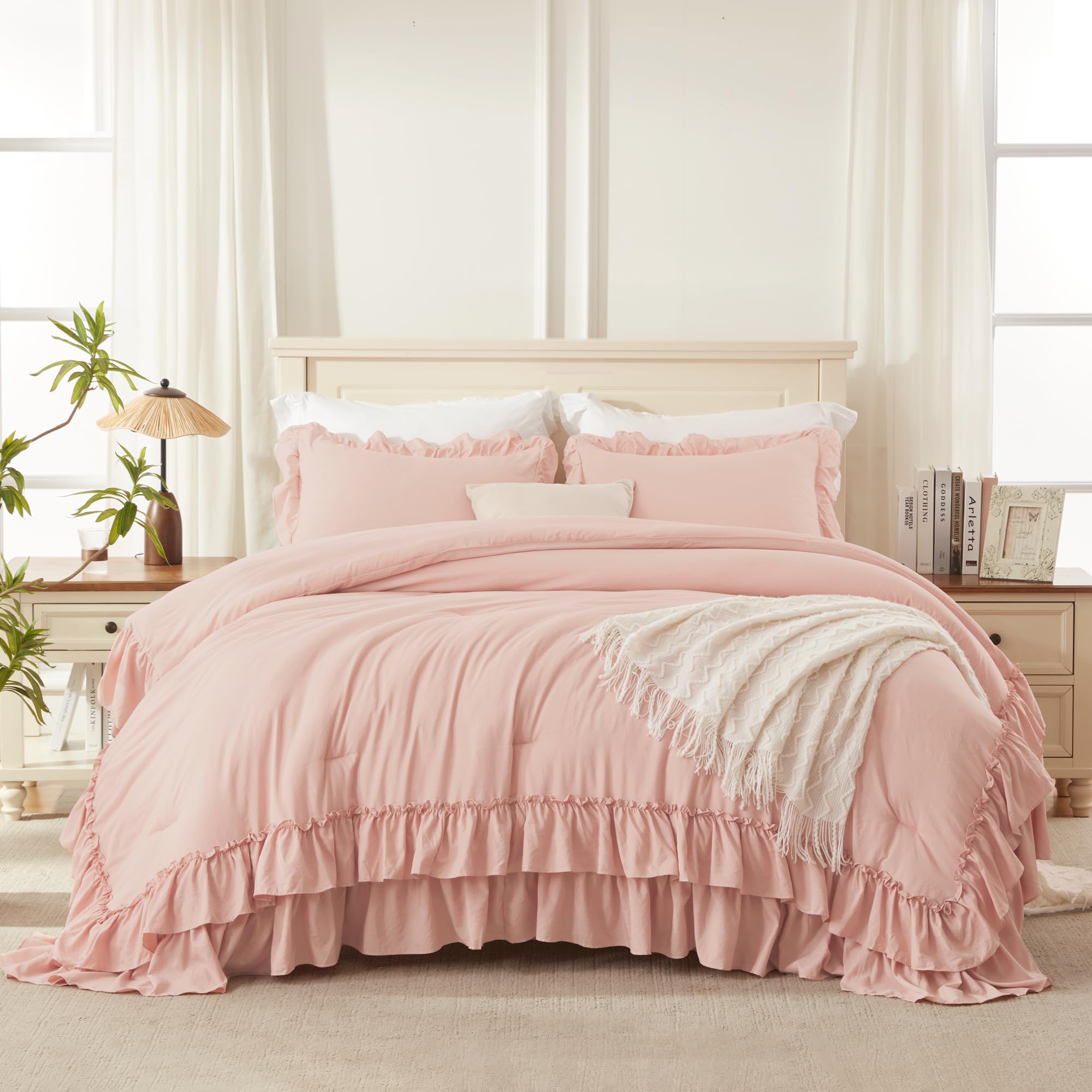 Amazon.com: Andency Blush Full Size Comforter Set, Shabby Chic Bedding ...