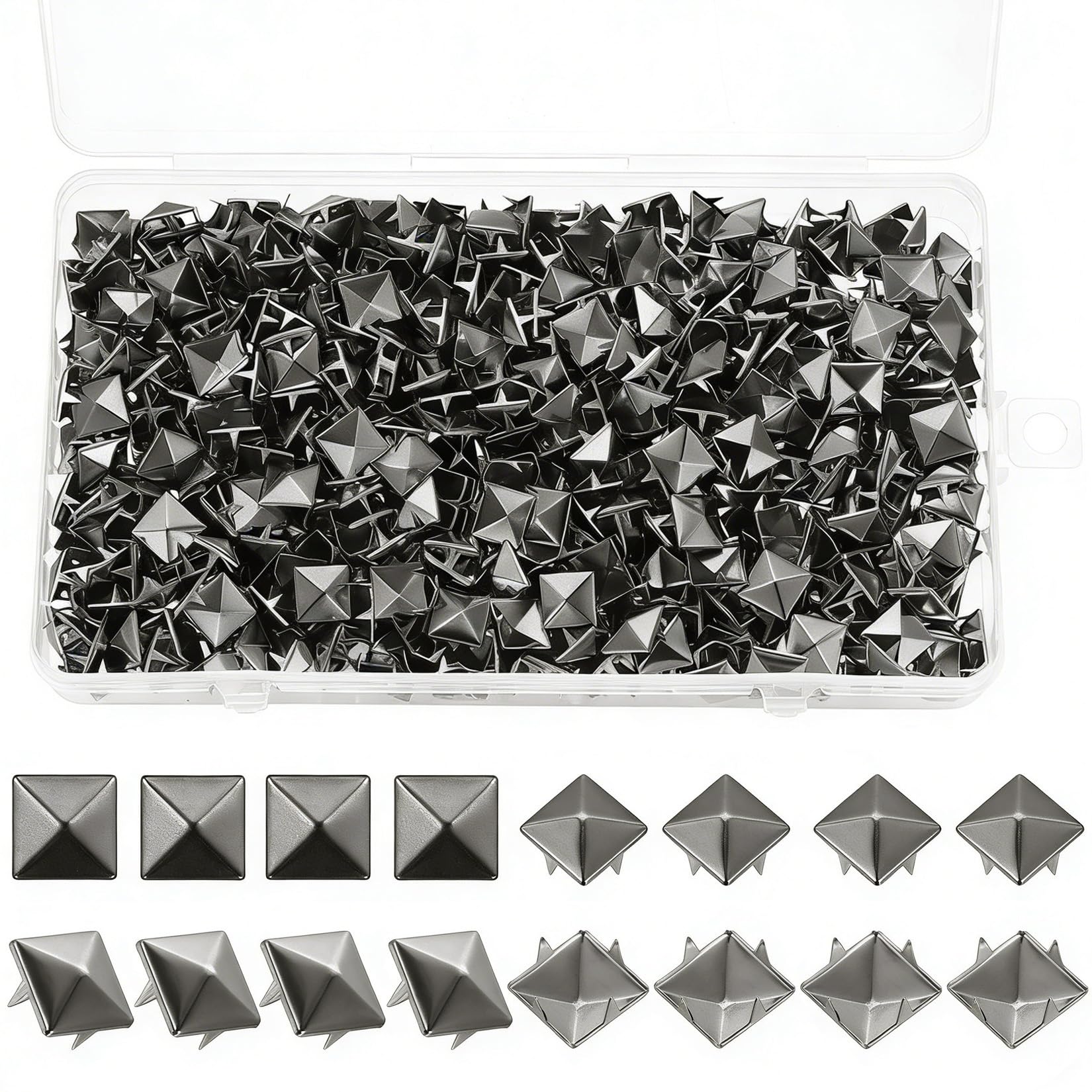 600 Pcs Pyramid Studs for Clothing, 10mm Punk Spikes for Clothing, Metal Carbon Black Square Studs and Spikes, Pyramid Rivets for DIY Shoes Denim Leather Bag Making Jewelry Arts and Crafts