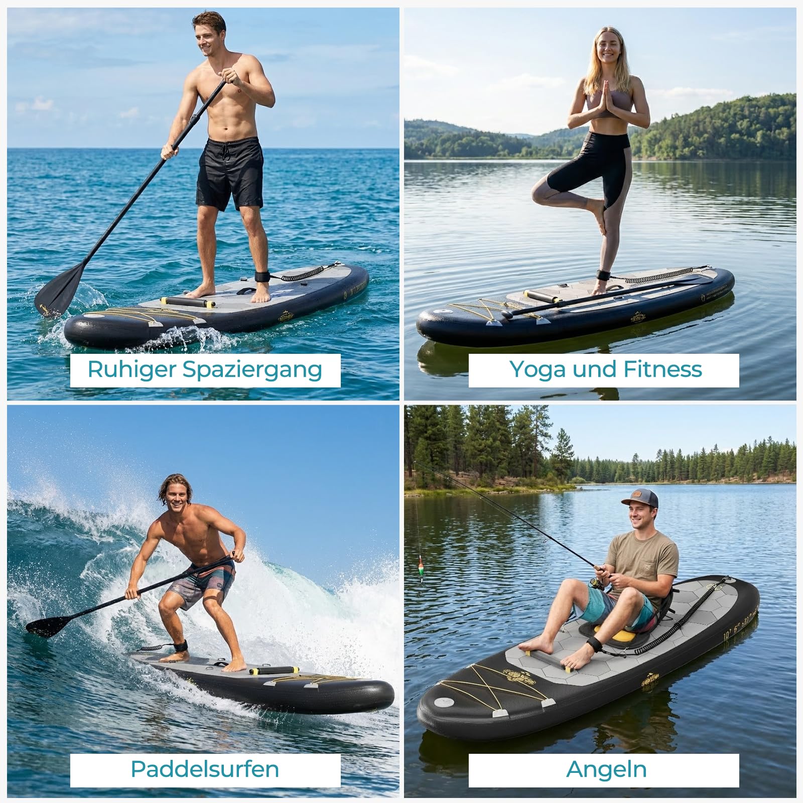 TRIUMPHKEY Aufblasbares SUP Board, Stand Up Paddling Board, Aufblasbare Stand Up Paddle Board mit Zubehör, Paddel, Finnen, Pumpe,330 * 76 * 15cm, Bis 130kg