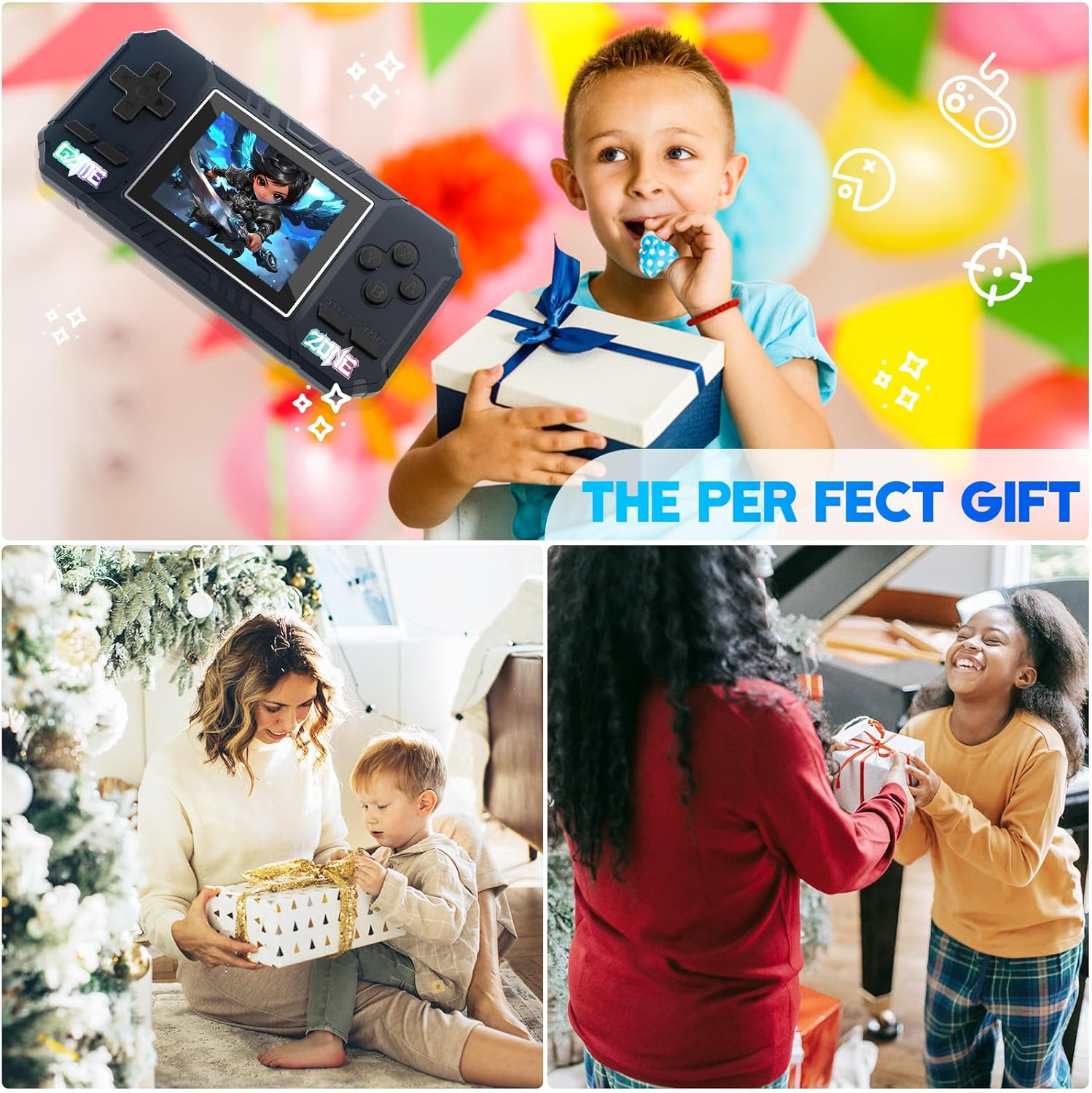 JKV Handheld Game Consoles - 520 Retro Classic Video Games, 1020mAh Rechargeable Battery 2.8" HD Screen, Portable Travel Games Mini Arcade Pocket Player, Support TV, Present for Kids & Adults (Blue)