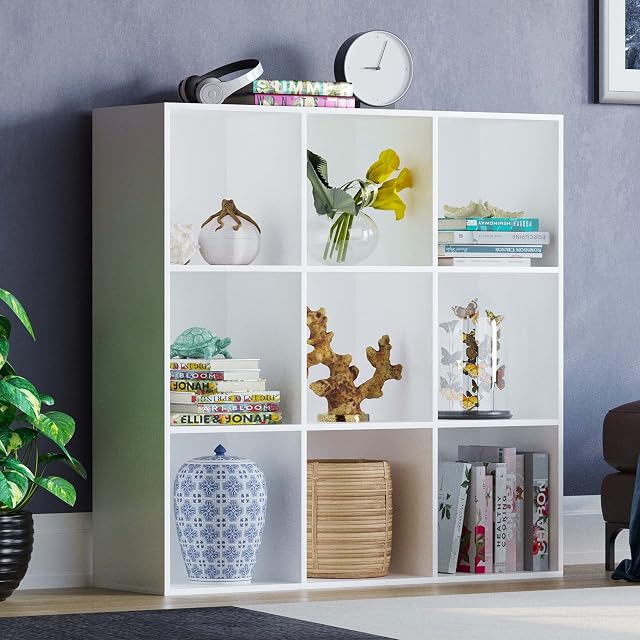 Vida Designs Durham Cube Bookcase Storage Organiser Living Room Bookshelf Home Office Furniture (9 Cube, White)