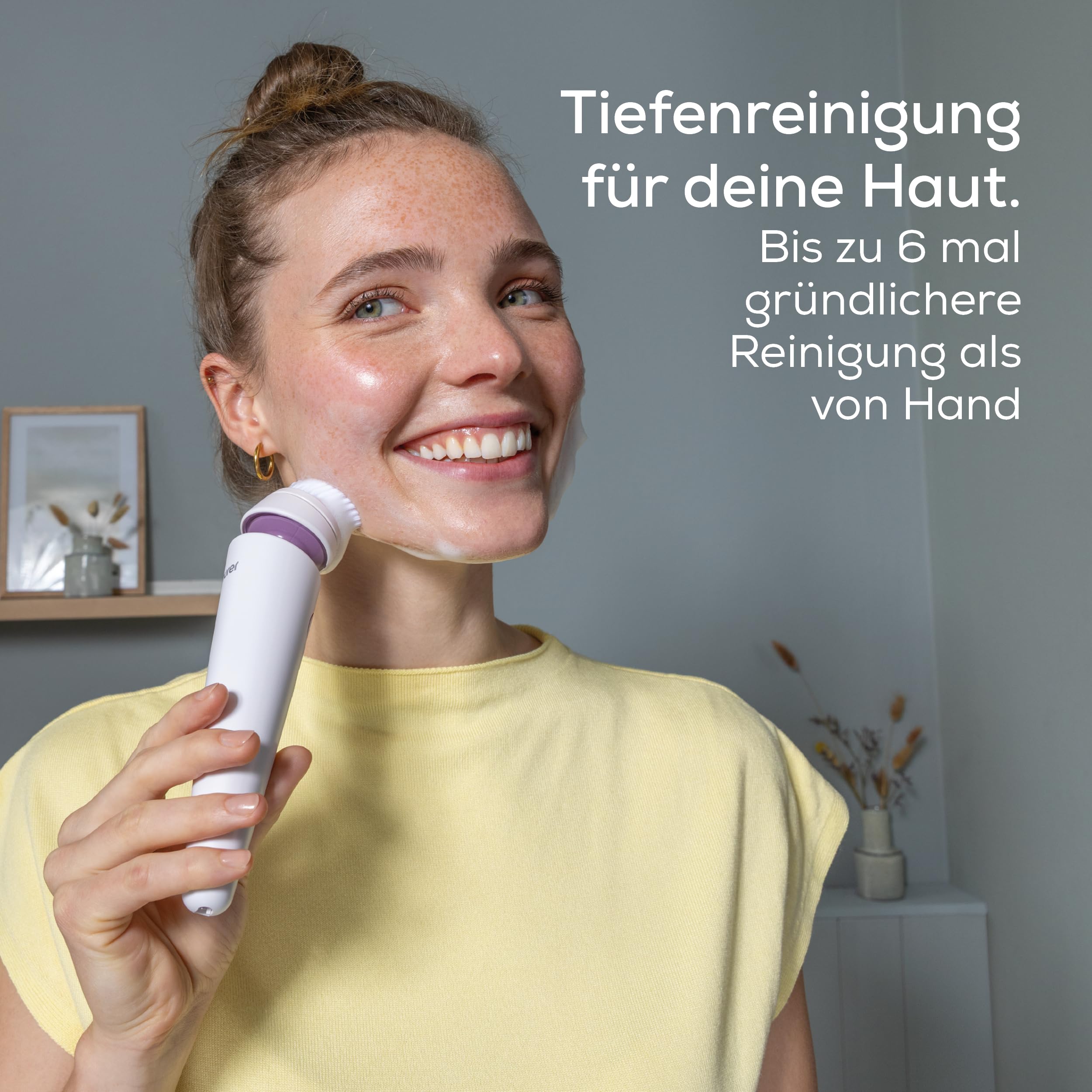 Beurer FC 95 elektrische Gesichtsbürste, porentiefe Reinigung der Gesichtshaut, Reinigungsbürste mit 4 Aufsätzen, für jeden Hauttyp geeignet, wasserfest, mit Akku