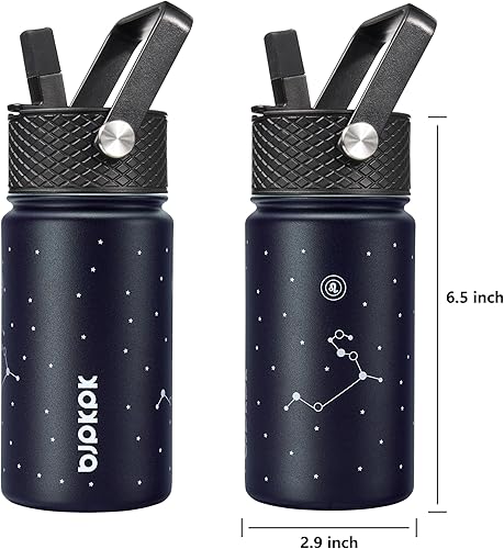Miniatura 2 de BJPKPK Botella de agua con tapa con pajilla, botella de agua aislada de 15 onzas, botellas de agua de metal de acero inoxidable, termo reutilizable