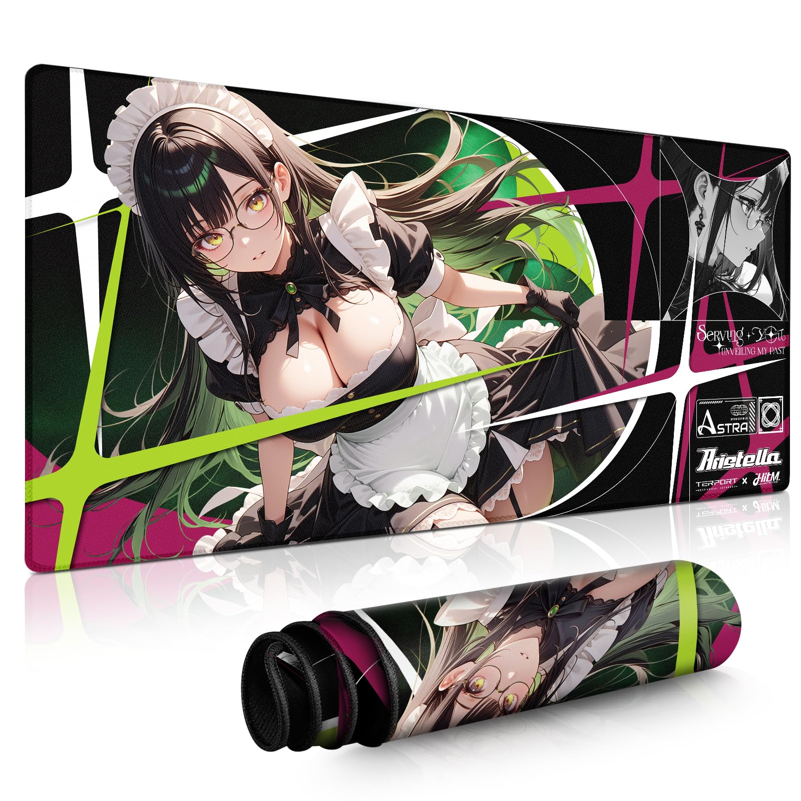 TERPORT Mouse Pad Gaming Aristella, Alfombrilla de Ratón y Teclado con Figura Anime, Alfombrillas de Mouse para Fanáticos Deportivos, Antideslizante, Verde Aristella, 90x43cm