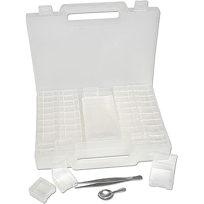 The Beadsmith Bead Organizer Carrying Case, 55 piece set, with removable compartments in assorted sizes, a carrying case, plus a bead scoop and tweezer.