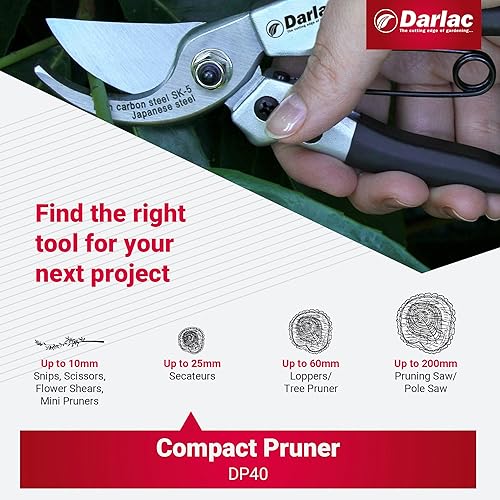 Miniatura 3 de Darlac Tijeras de podar compactas, podadoras de derivación afiladas para poda general, 0.63 pulgadas, ligeras, ideales para podas finas o delicadas