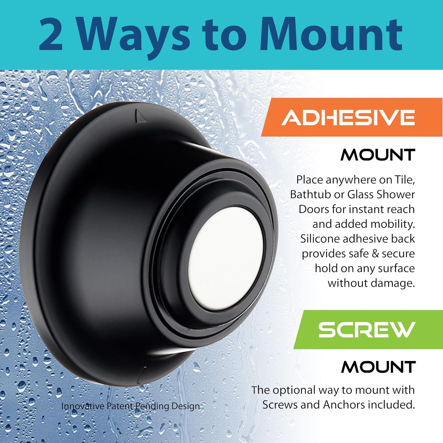 Go-Anywhere Wall Bracket for AquaDance Magnetic Docking Hand Shower & Combo Systems - Instant & Secure Tool Free Mount on Any Bath Tile, Tub, Glass Door Surface - Top American Brand - Matte Black