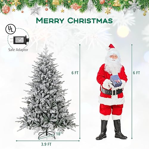 Miniatura 9 de HAPPYGRILL Árbol de Navidad flocado preiluminado de 6 pies, árbol de Navidad artificial con bisagras con 8 modos de iluminación, 260 luces LED