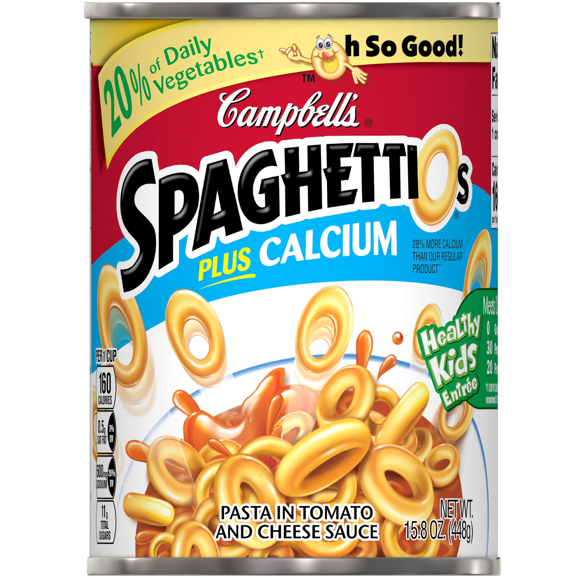 Campbell's SpaghettiOs Canned Pasta, Plus Calcium, 15.8 Oz Can, Pack of 12