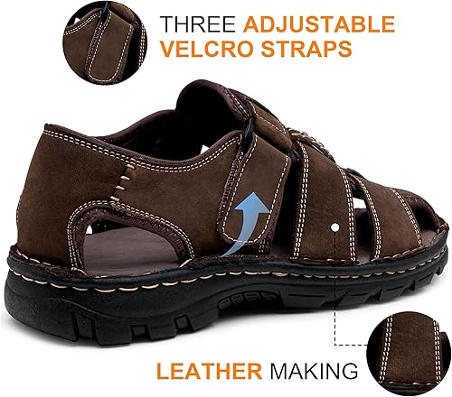 Miniatura 2 de Jousen Men's Sandals Leather Open Toe Beach Sandal Outdoor Summer Sport Hiking Sandals