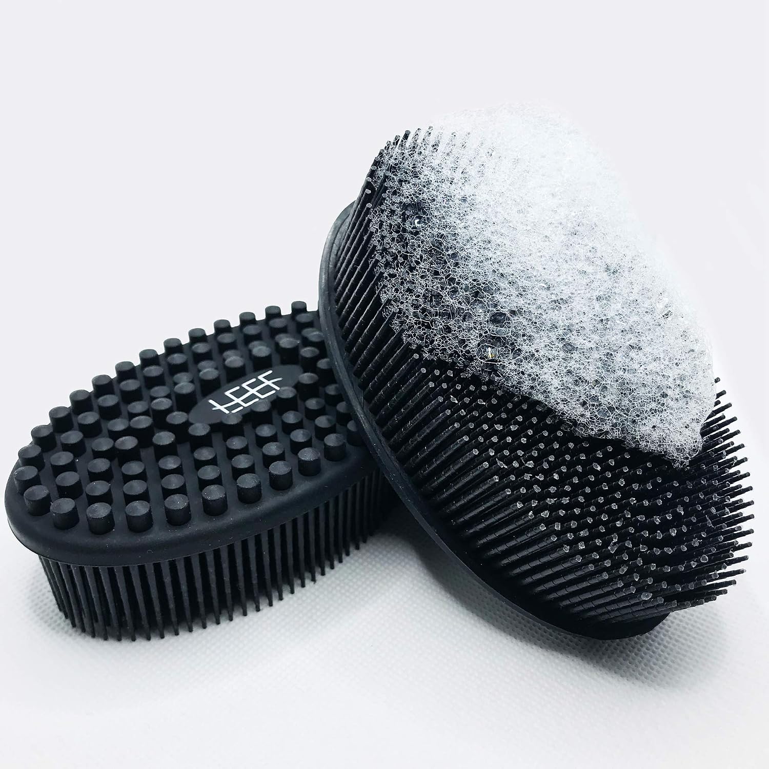 LEEF Bath and Body Brush | Massaging and Exfoliating Silicone Body Scrubber | Removes Dead Skin and Improves Blood Circulation | Gentle and Soft on Skin | for Women, Men, Kids, Pets | Black | 1 Pc.