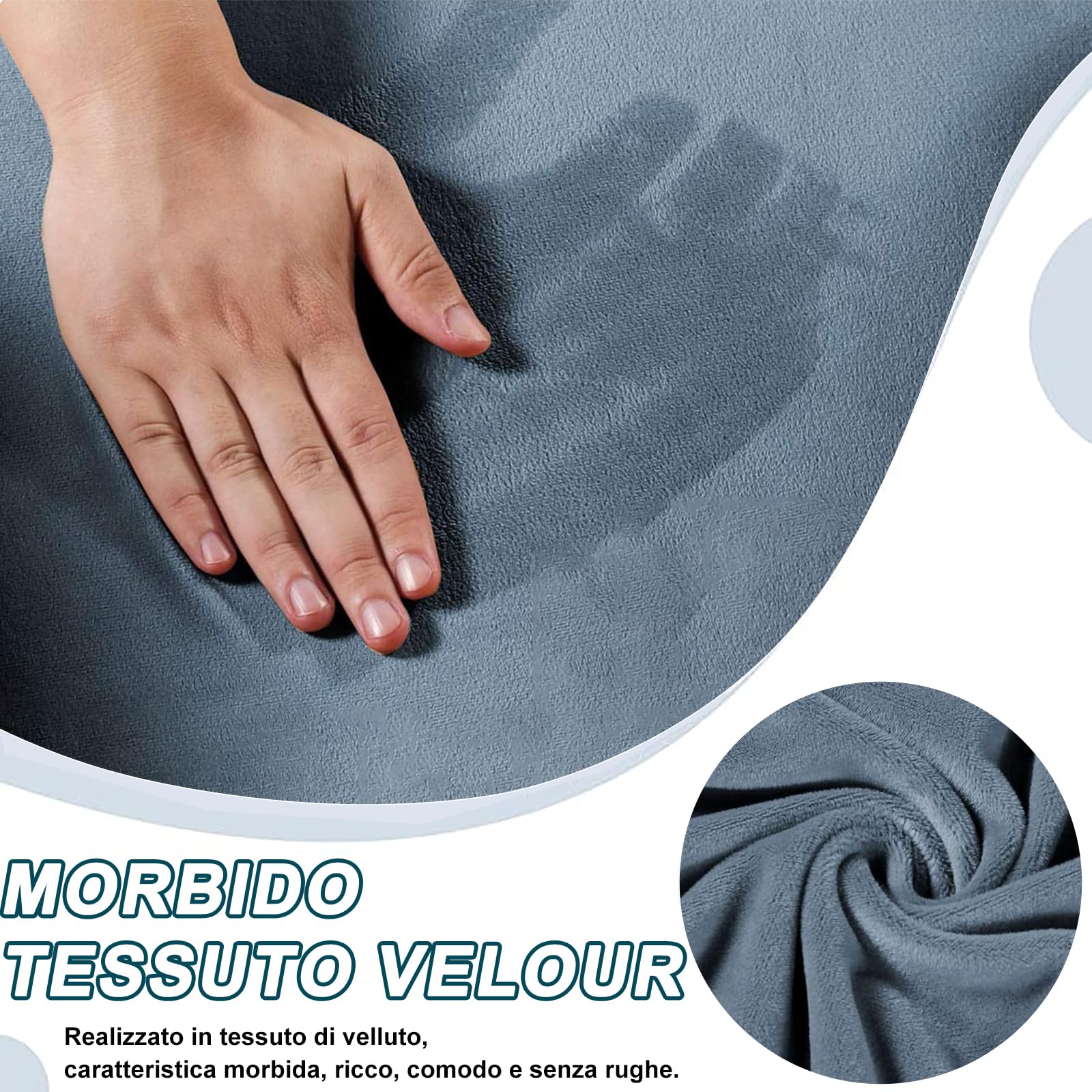 Copri Pouf Rettangolare, Elasticizzato Copri Poggiapiedi Velluto Copertura Dell'Ottomano Rimovibile Antiscivolo Copri Ottomano Con Fondo Elastico-blu grigio-Large