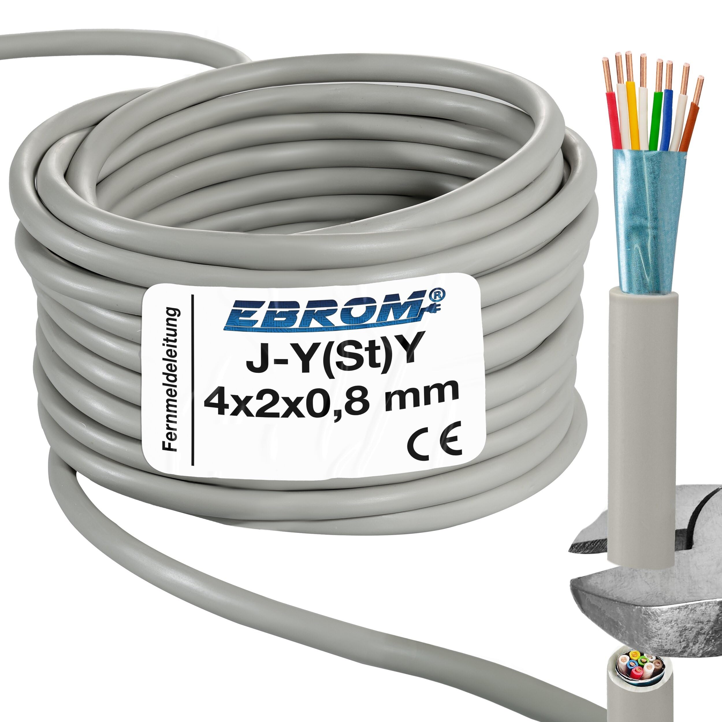 EBROM 100 Meter J-Y(St) Y Fernmeldeleitung - Fernmeldekabel - Telefonkabel - Telefonleitung J-Y(St) Y 4x2x0,8 mm 100 m